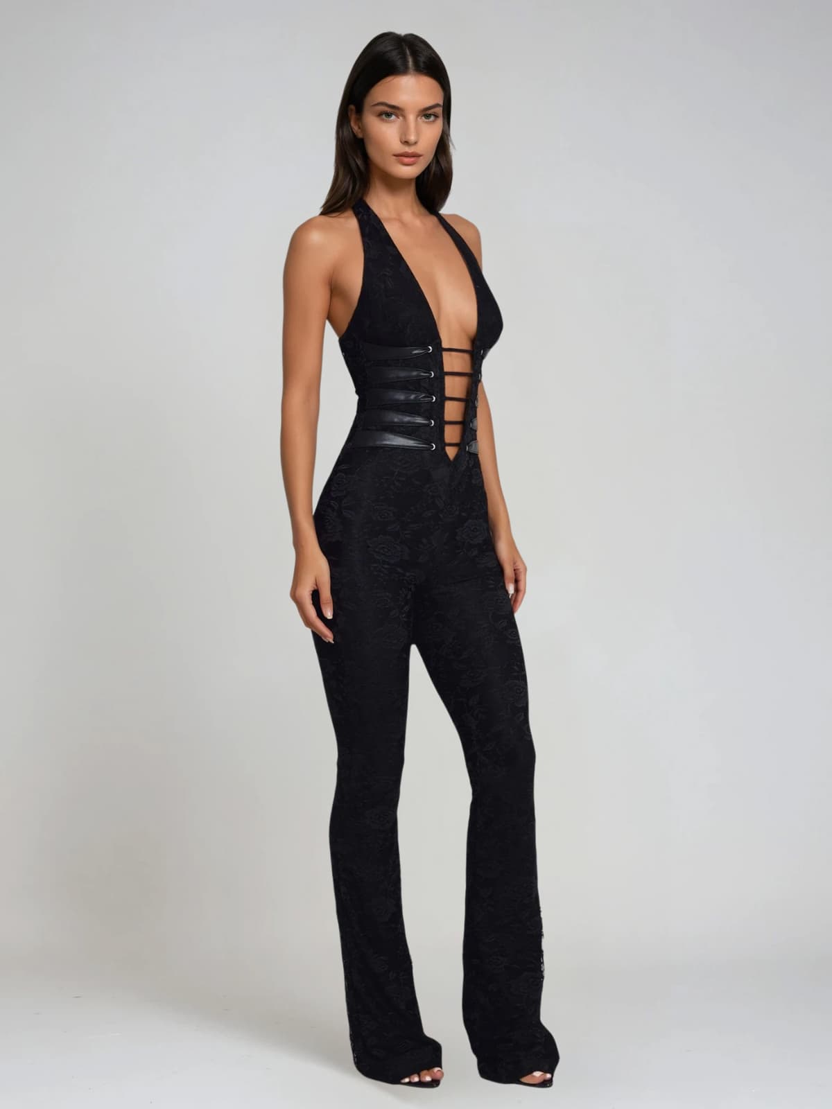 Ixelyn Plunge Neck Lace Jumpsuit