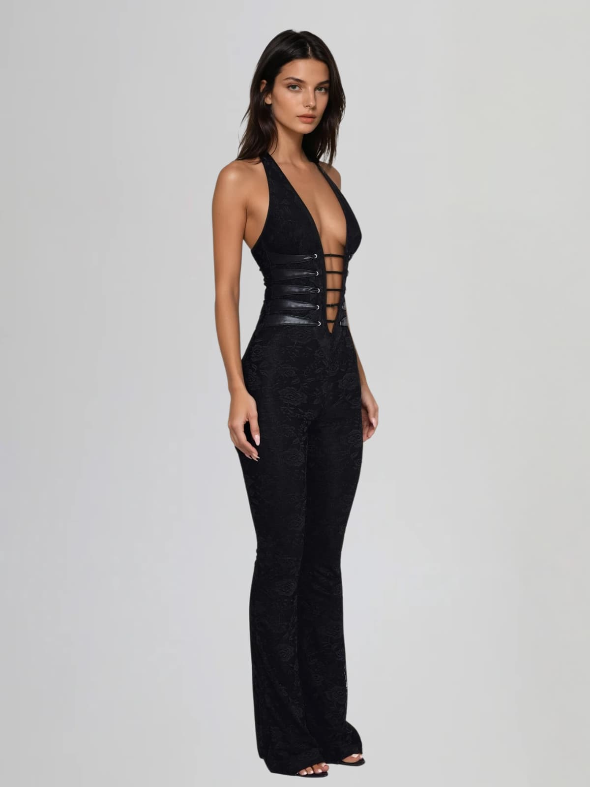 Ixelyn Plunge Neck Lace Jumpsuit