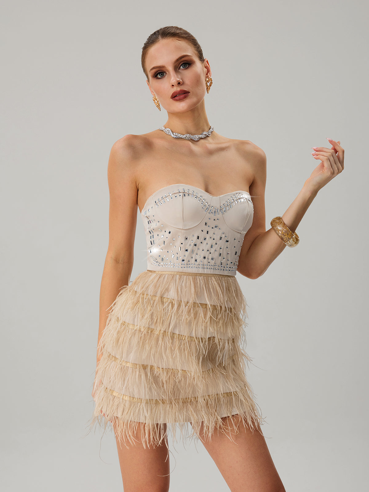 Jagtopa Strapless Fringe Rhinestone Mini Dress