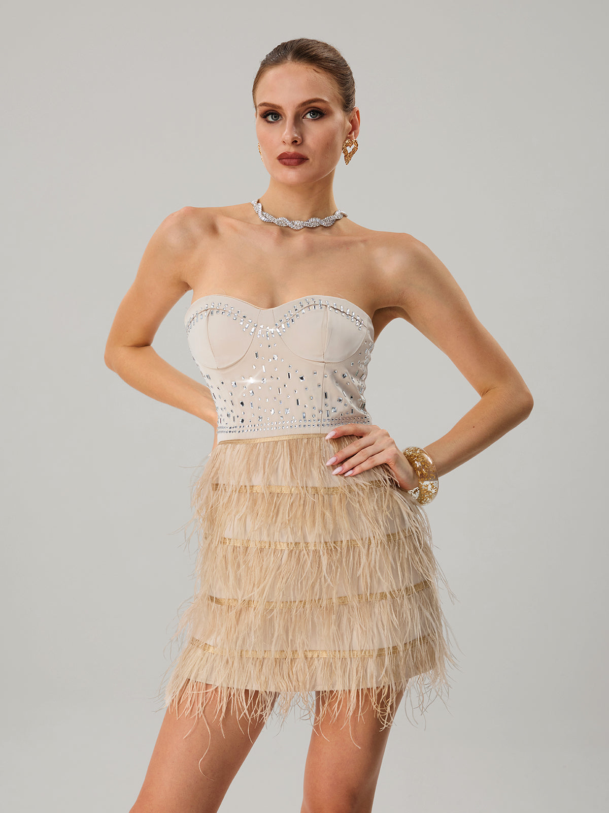Jagtopa Strapless Fringe Rhinestone Mini Dress