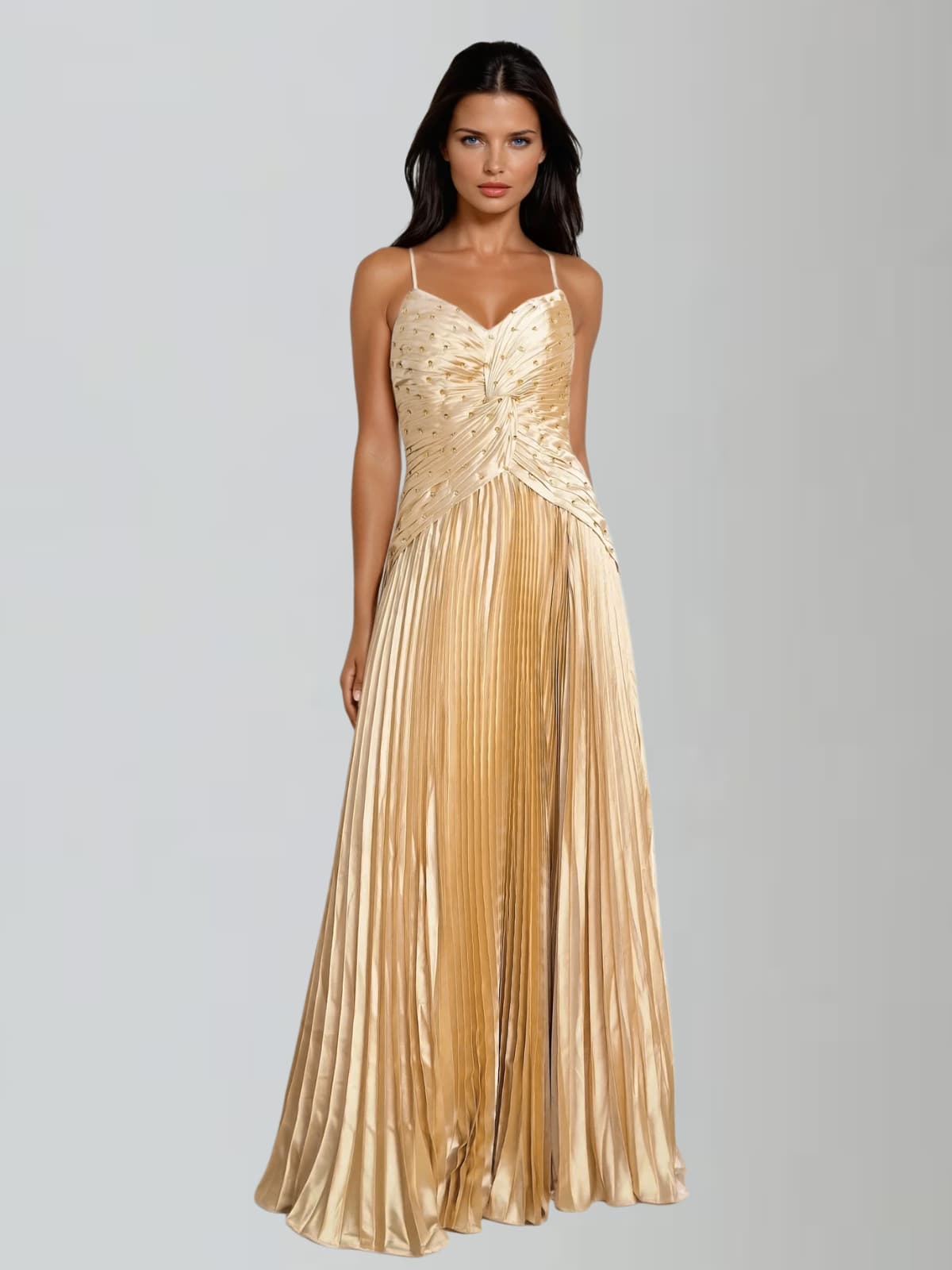 Jagtopo Spaghetti Twisted Pleated Maxi Dress