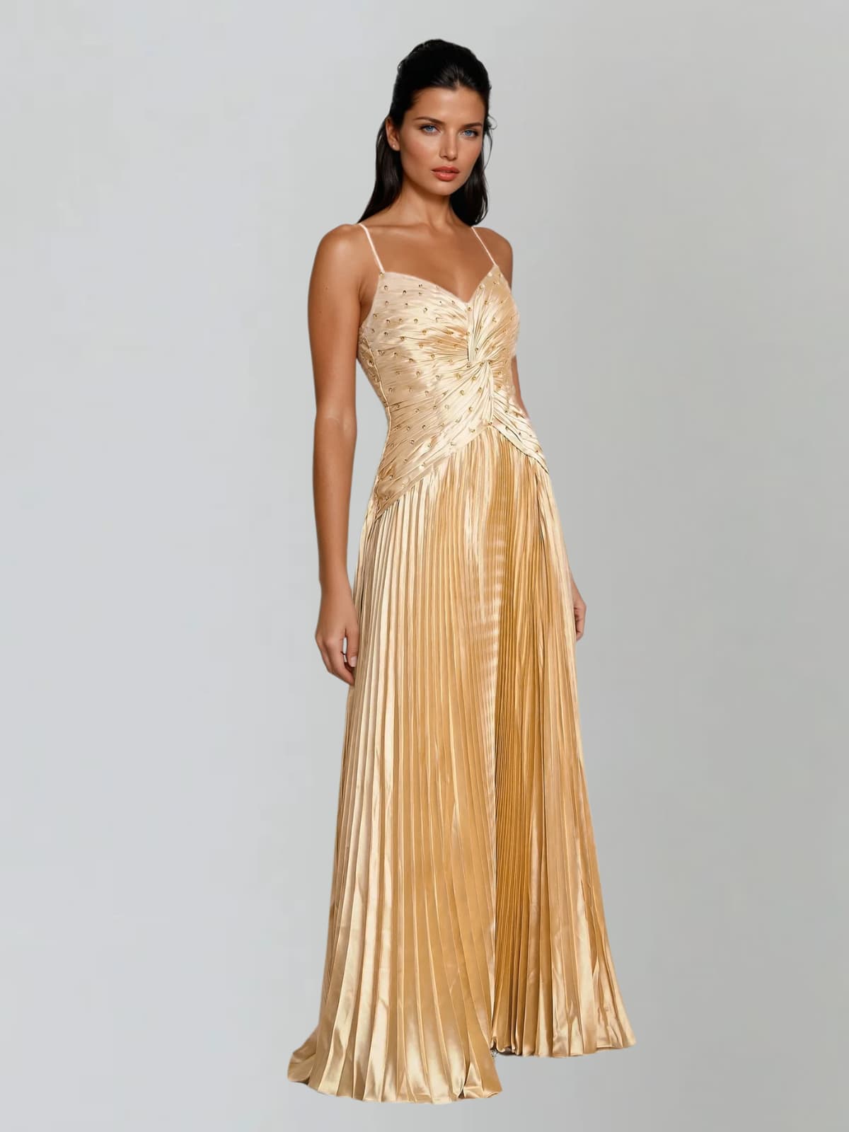 Jagtopo Spaghetti Twisted Pleated Maxi Dress