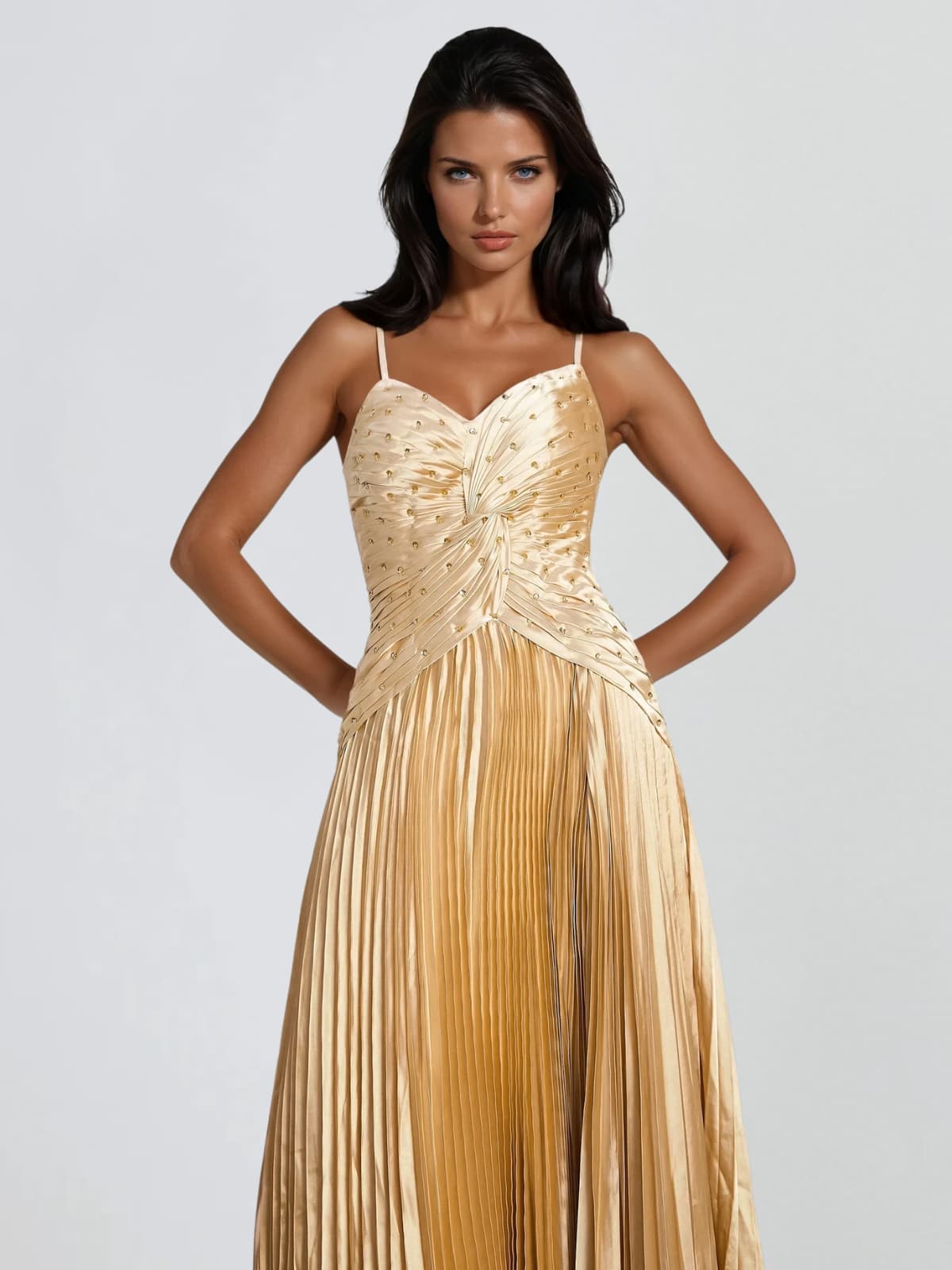 Jagtopo Spaghetti Twisted Pleated Maxi Dress