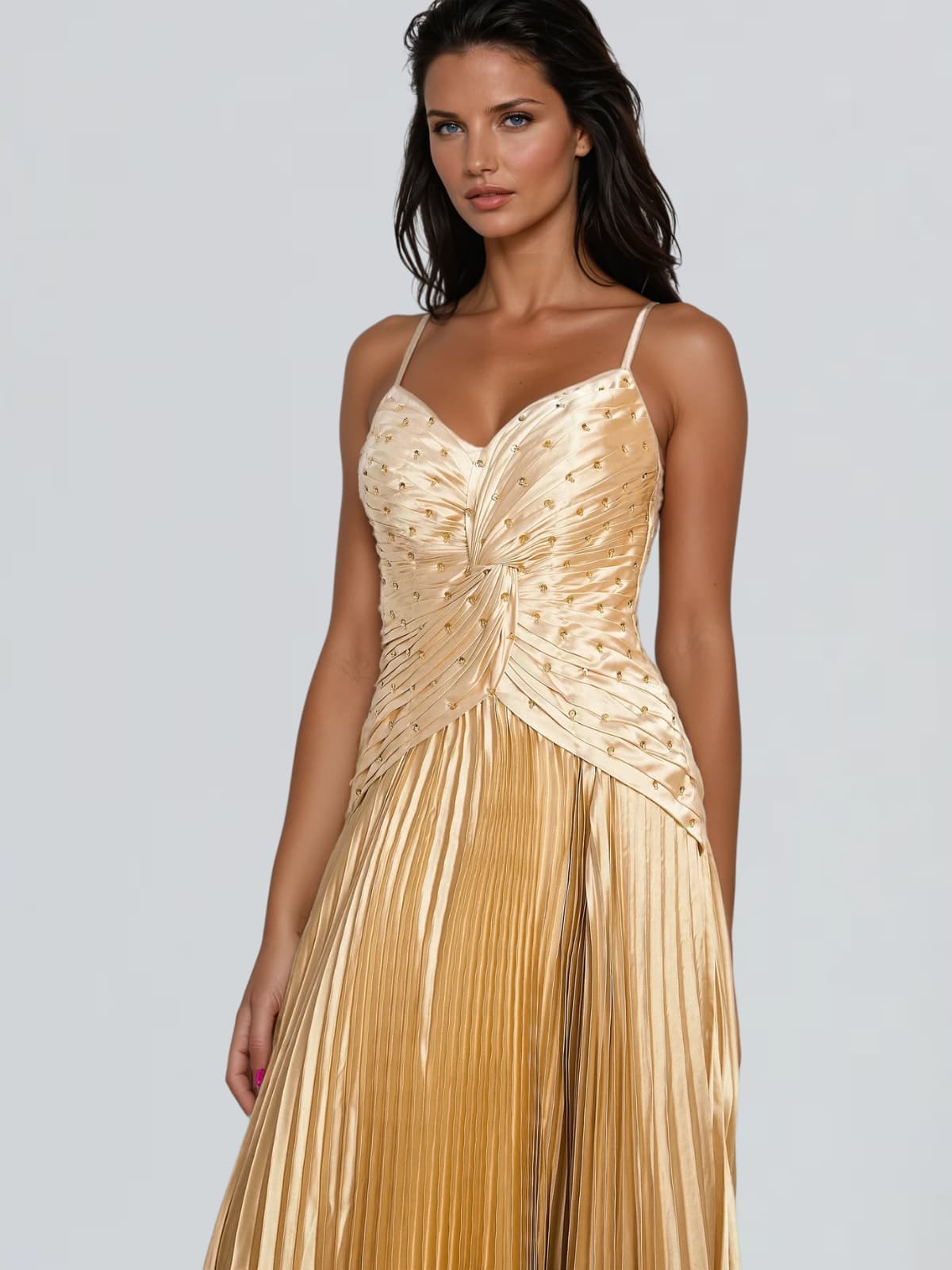 Jagtopo Spaghetti Twisted Pleated Maxi Dress