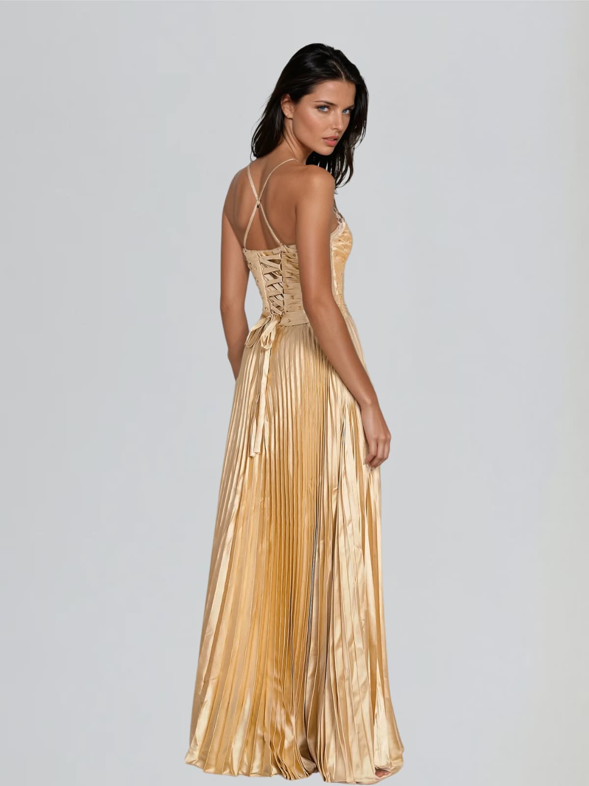 Jagtopo Spaghetti Twisted Pleated Maxi Dress