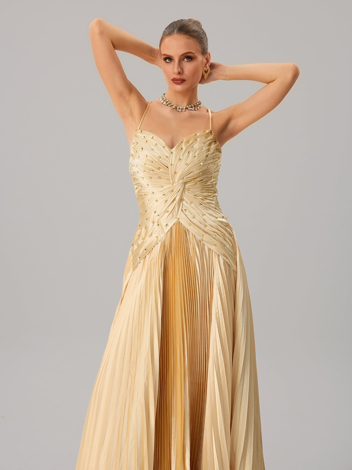 Jagtopo Spaghetti Twisted Pleated Maxi Dress