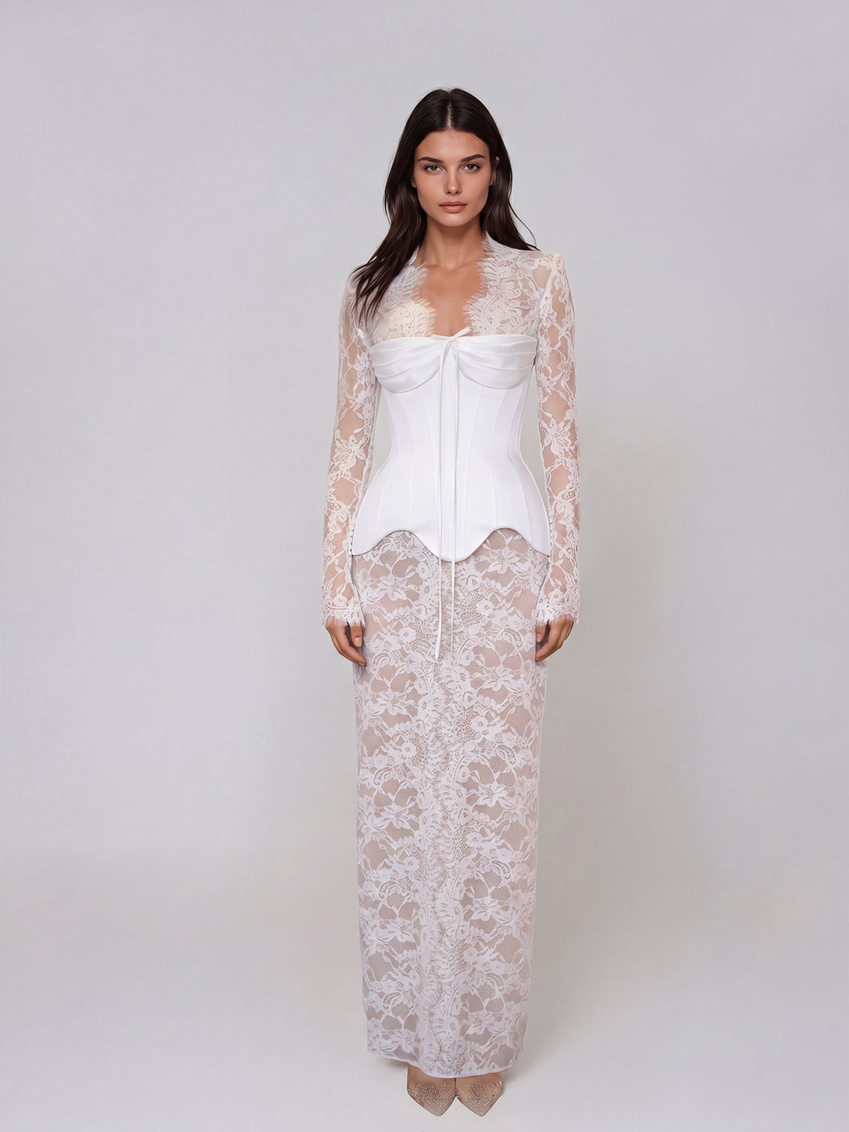 Jarethic Lace Up Lace Split Maxi Dress