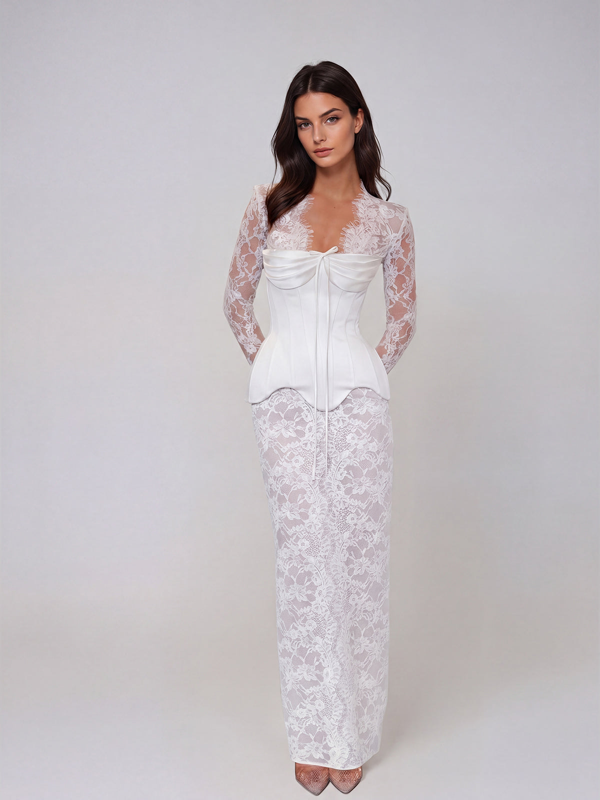 Jarethic Lace Up Lace Split Maxi Dress