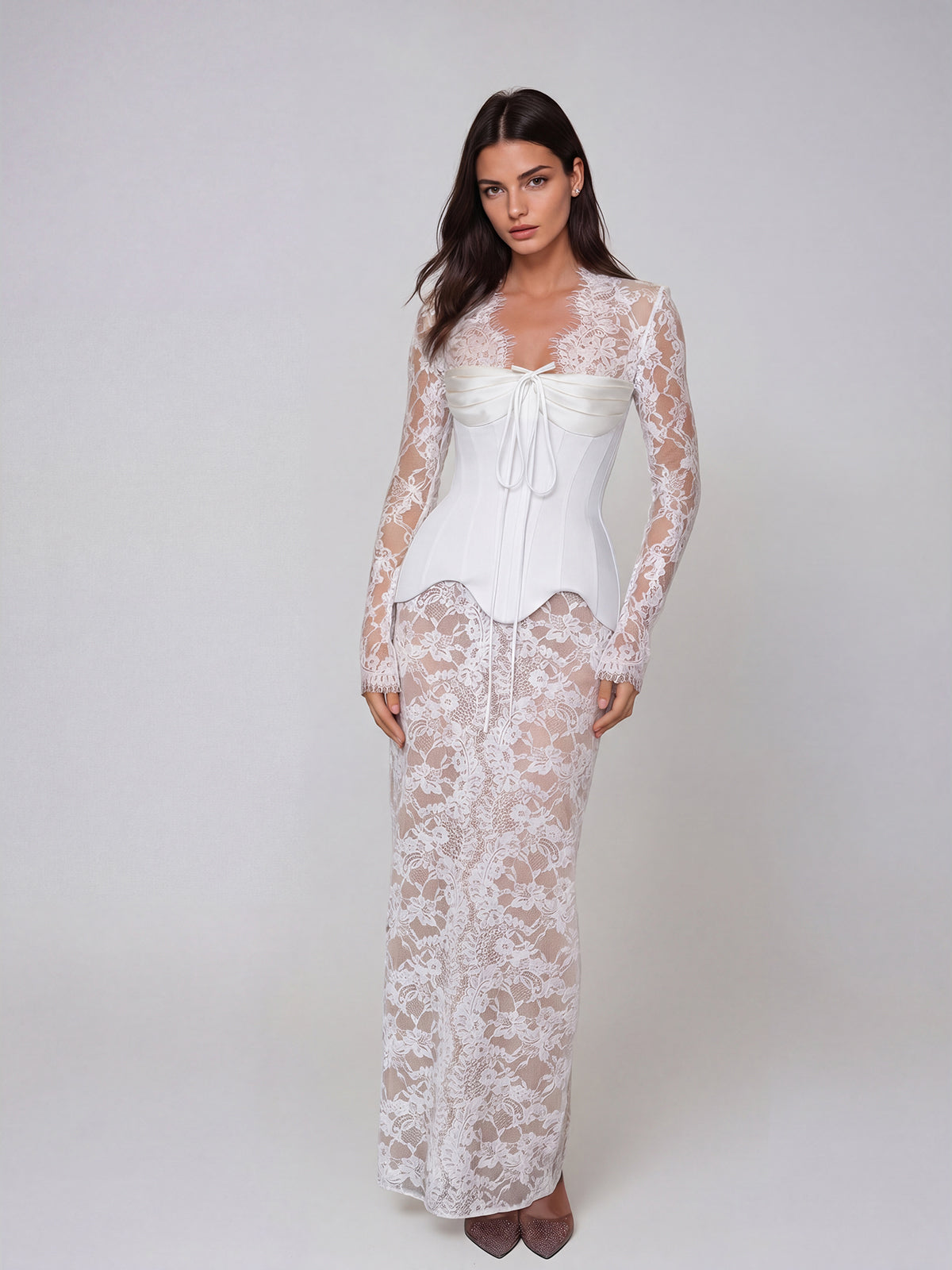Jarethic Lace Up Lace Split Maxi Dress