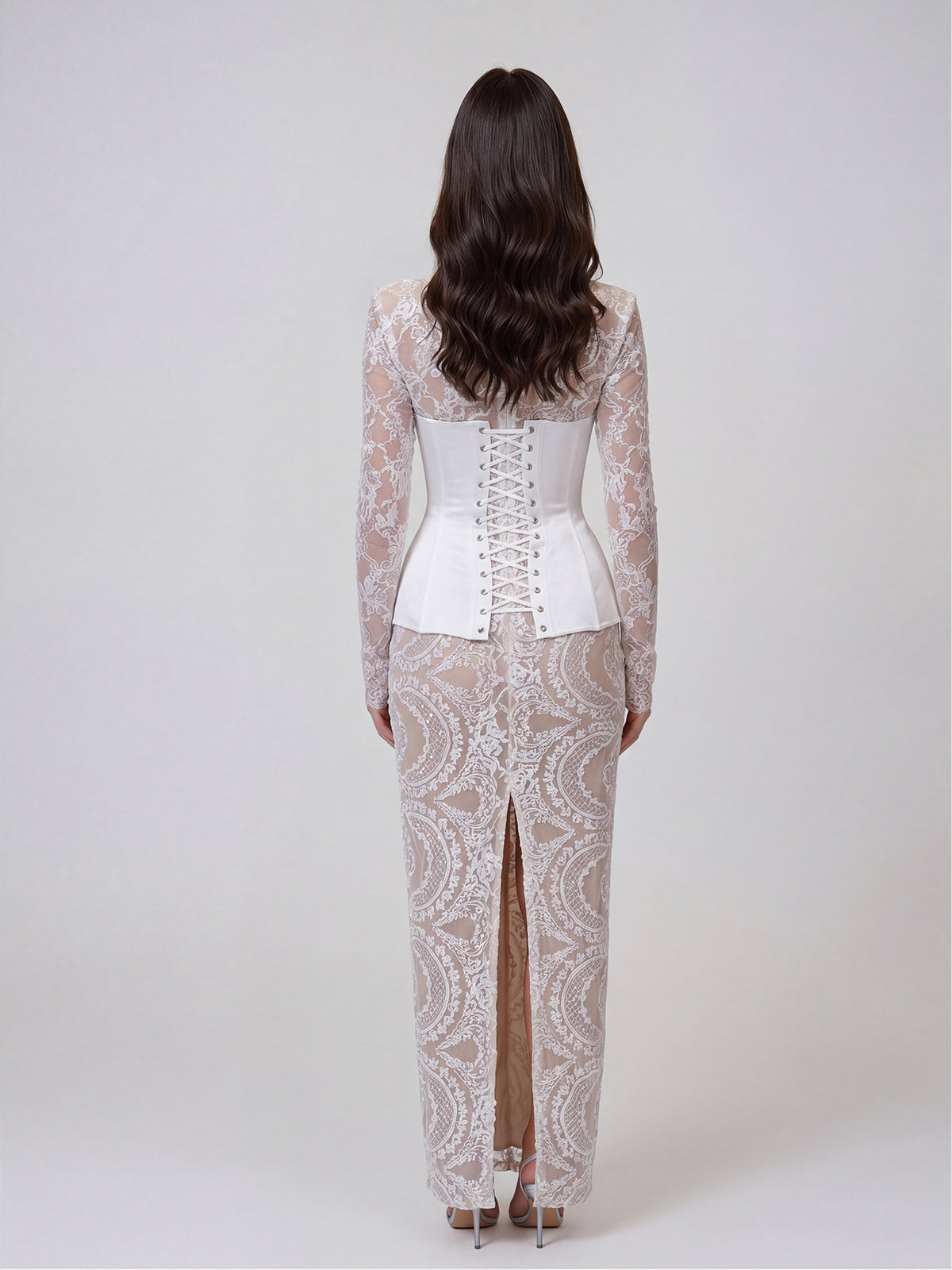 Jarethic Lace Up Lace Split Maxi Dress