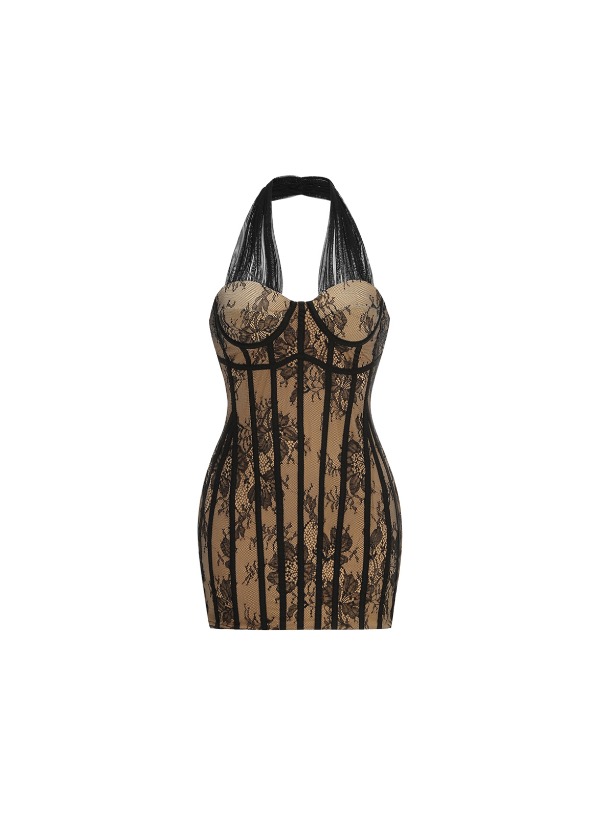 Jarnel Halterneck Lace Mini Dress In Black