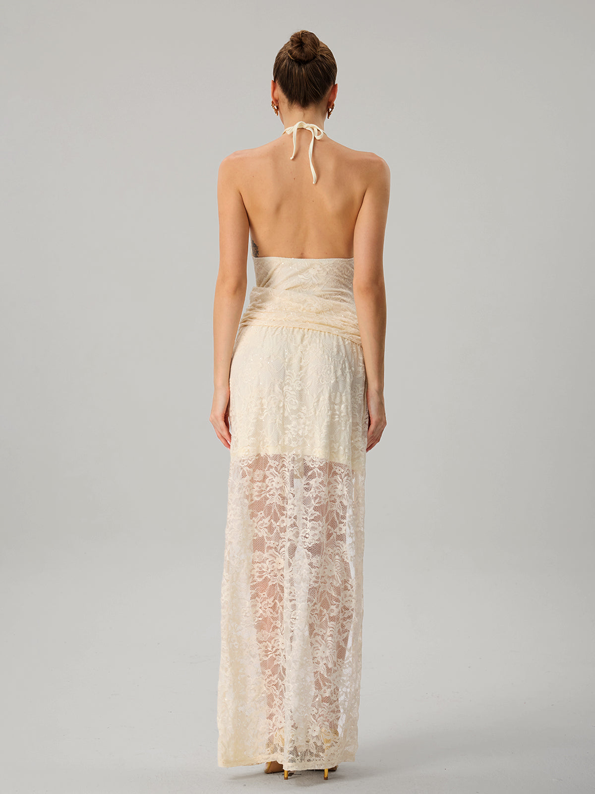 Jetgrapa Halterneck Lace Split Maxi Dress