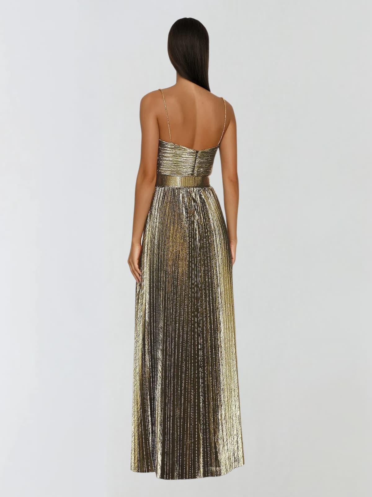 Jetgraph Spaghetti Pleated Metallic Maxi Dress