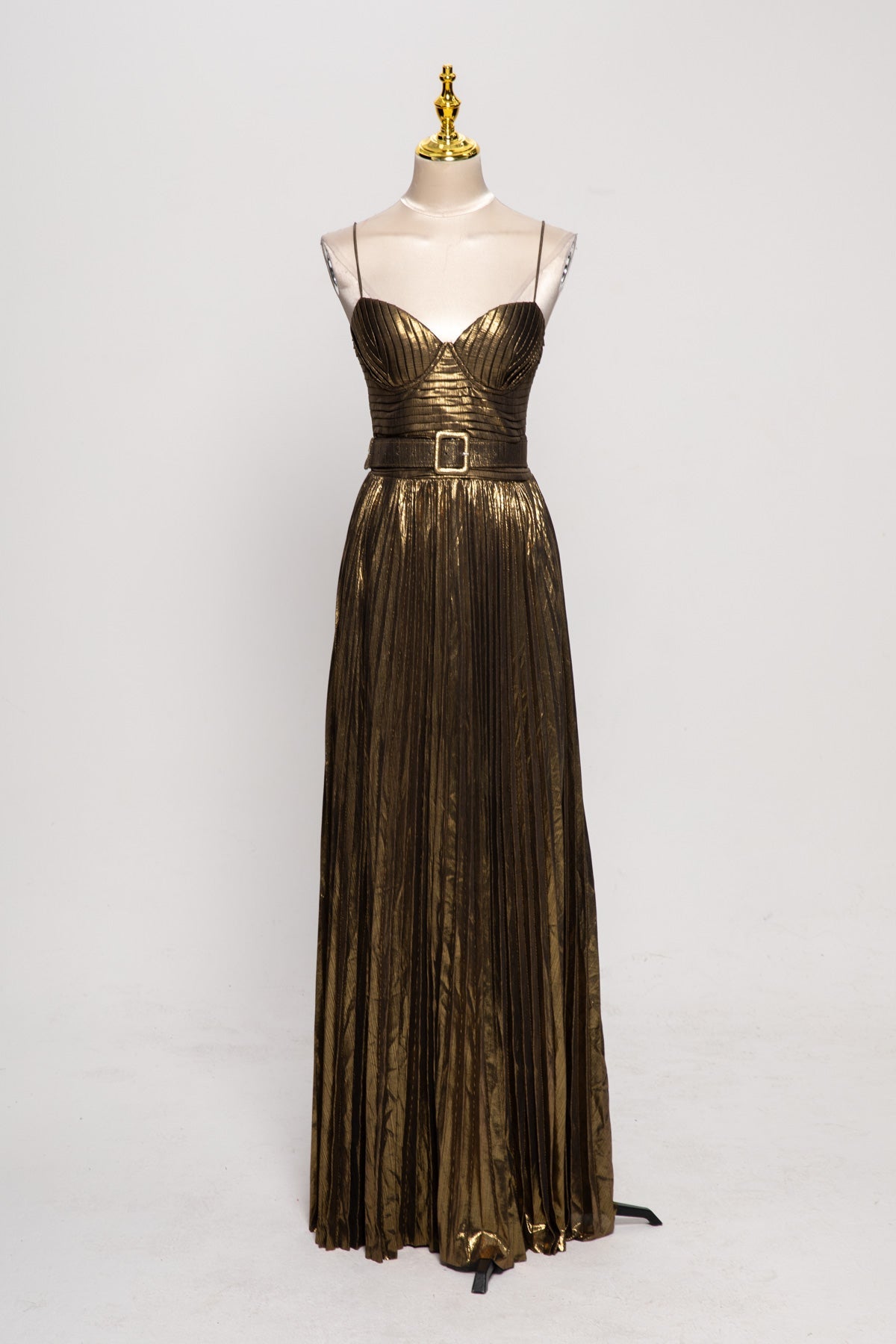 Jetgraph Spaghetti Pleated Metallic Maxi Dress