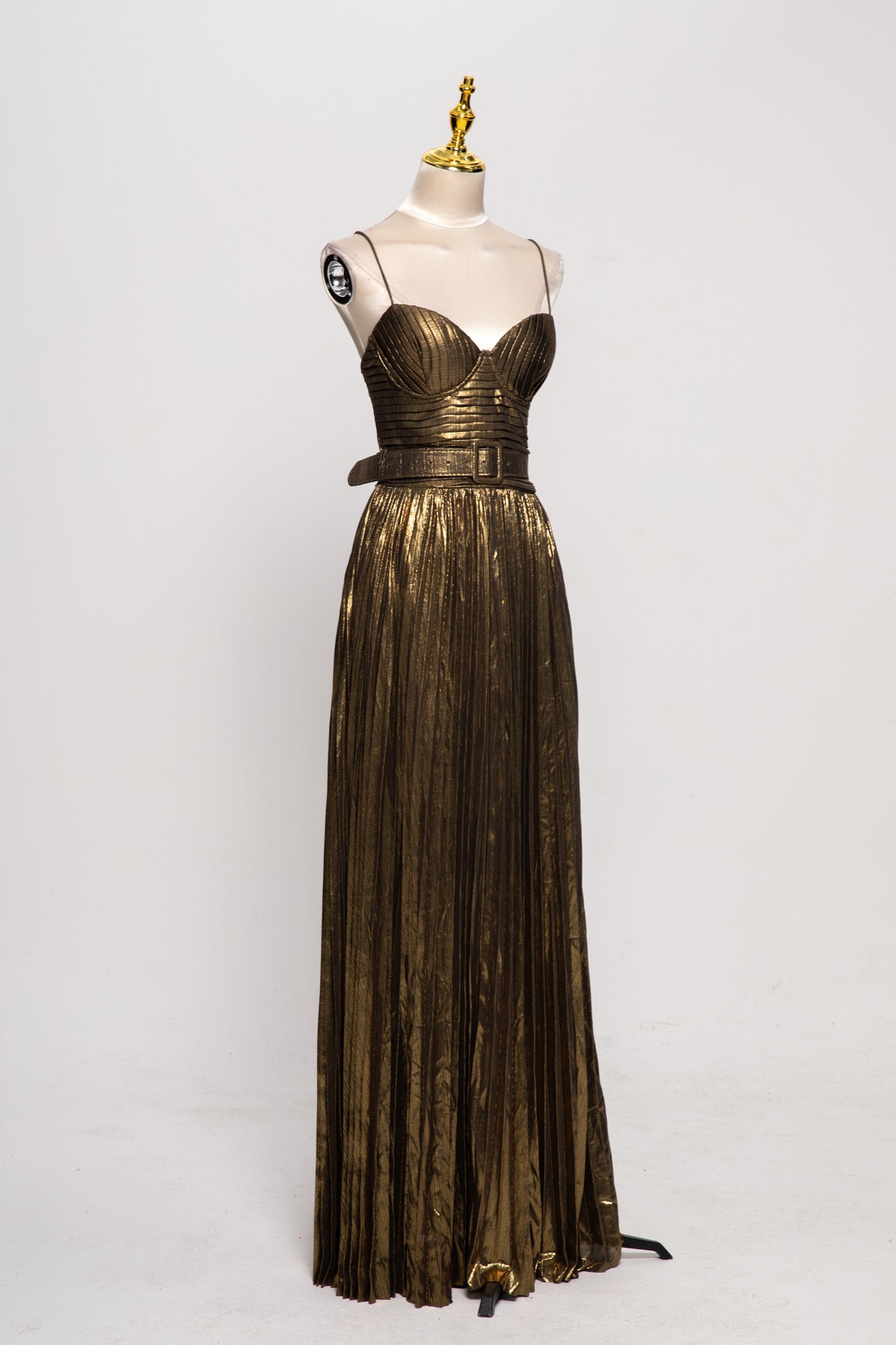 Jetgraph Spaghetti Pleated Metallic Maxi Dress