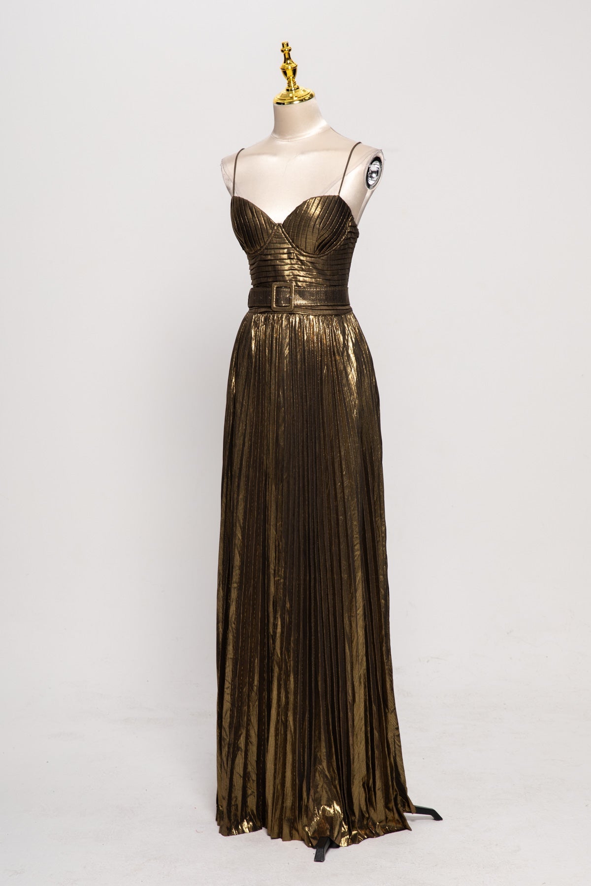 Jetgraph Spaghetti Pleated Metallic Maxi Dress