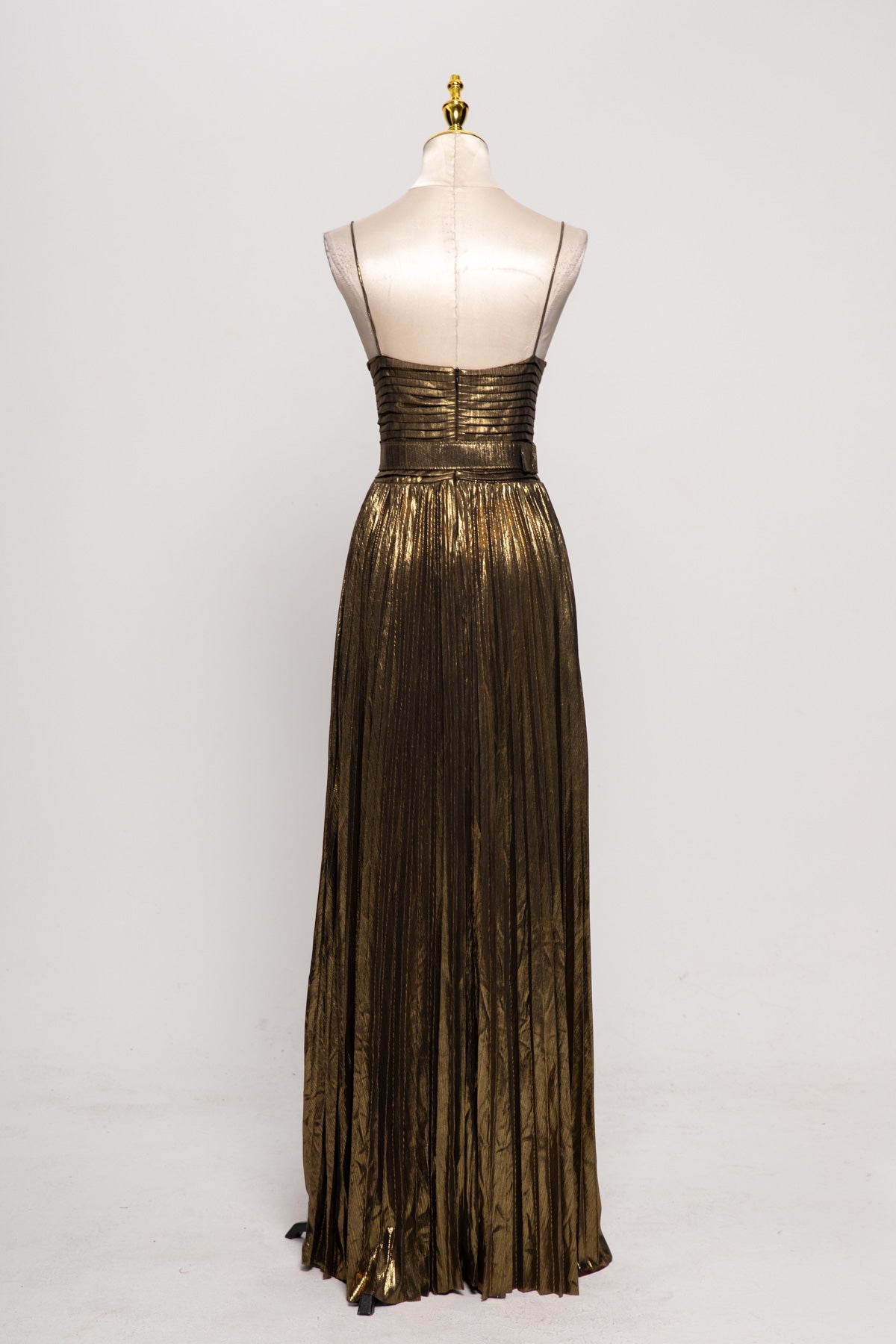 Jetgraph Spaghetti Pleated Metallic Maxi Dress