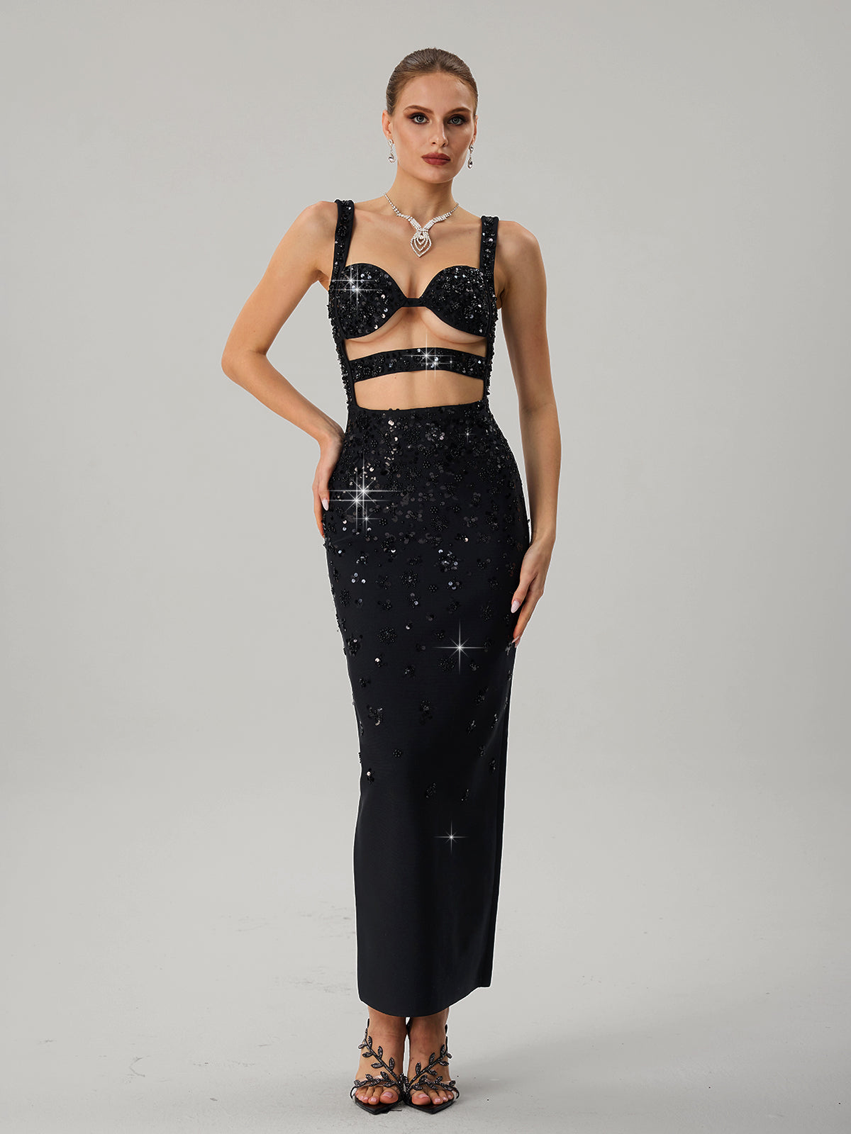 Jetmixor Cutout Sequin Bandage Maxi Dress