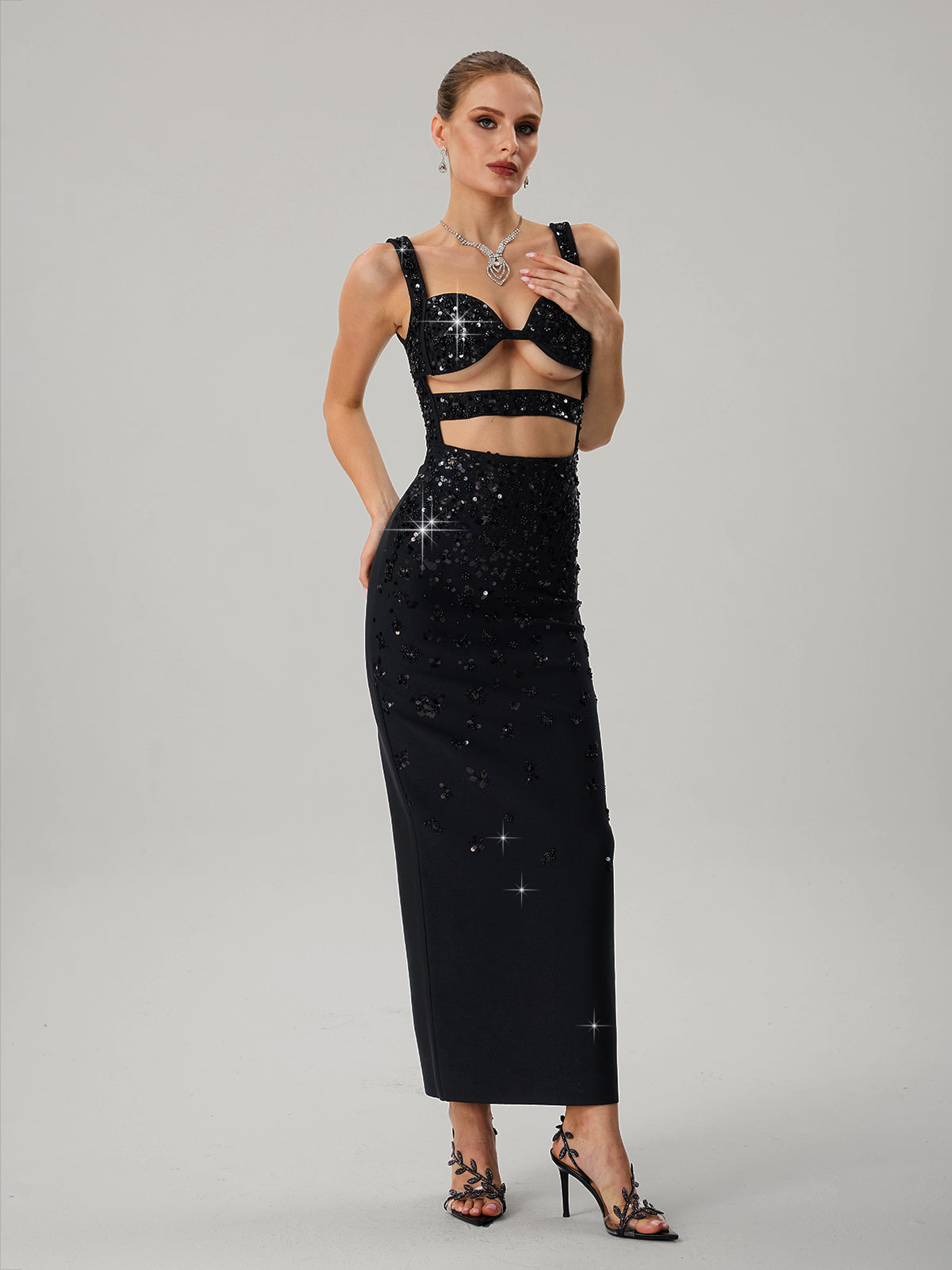 Jetmixor Cutout Sequin Bandage Maxi Dress