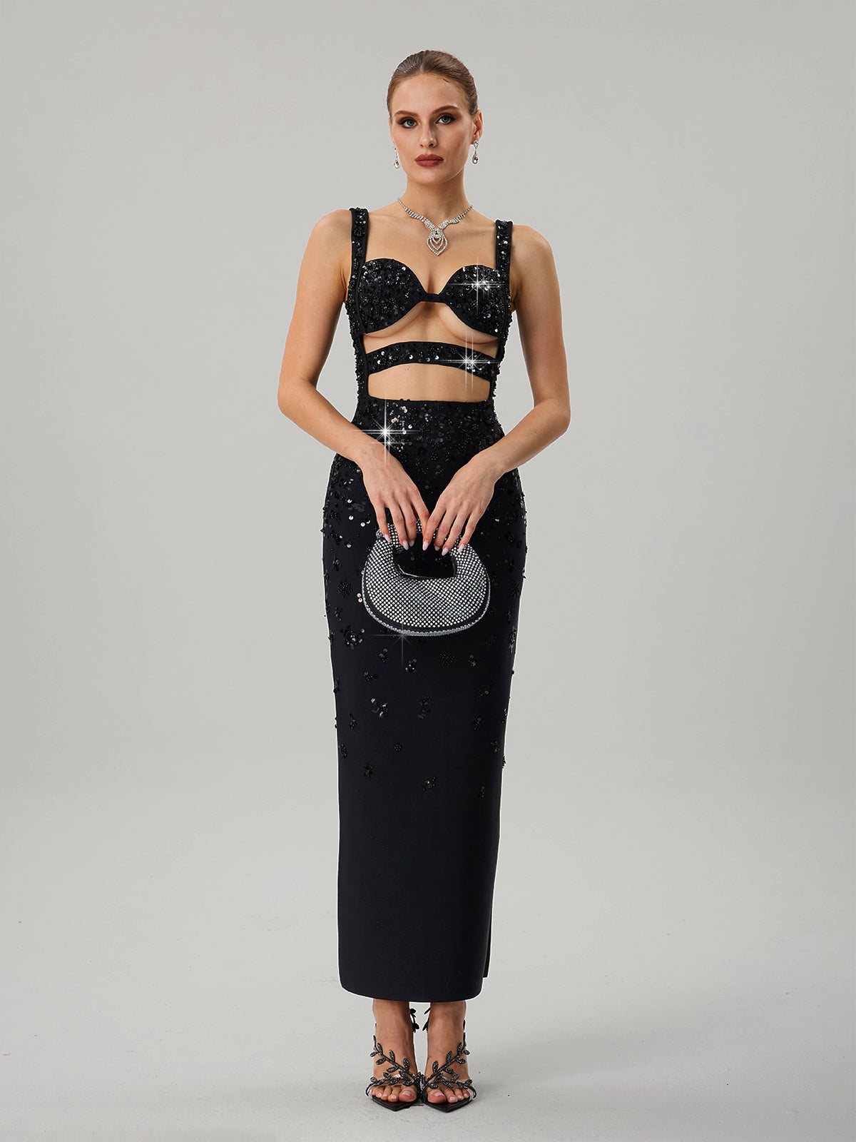 Jetmixor Cutout Sequin Bandage Maxi Dress