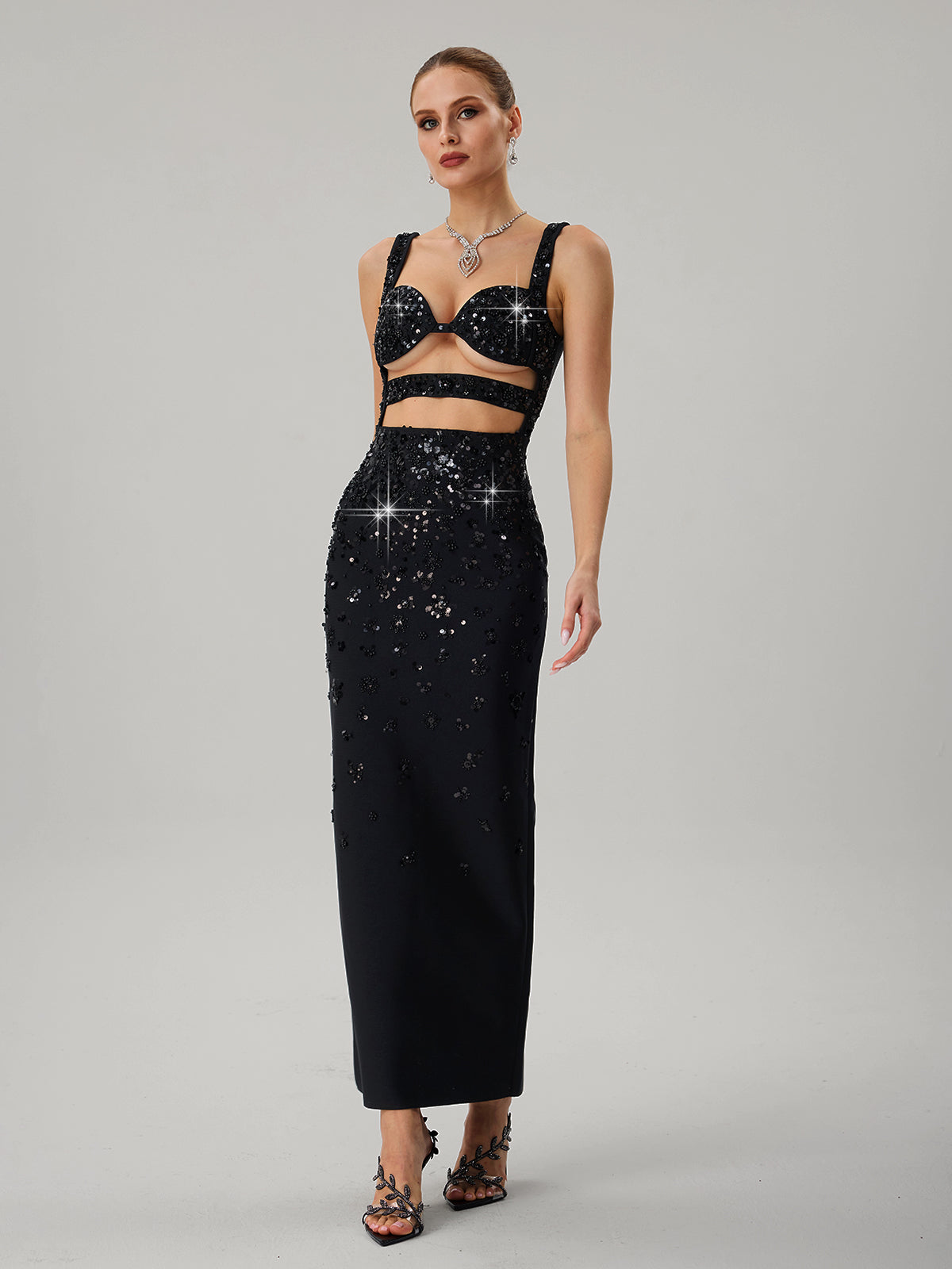 Jetmixor Cutout Sequin Bandage Maxi Dress