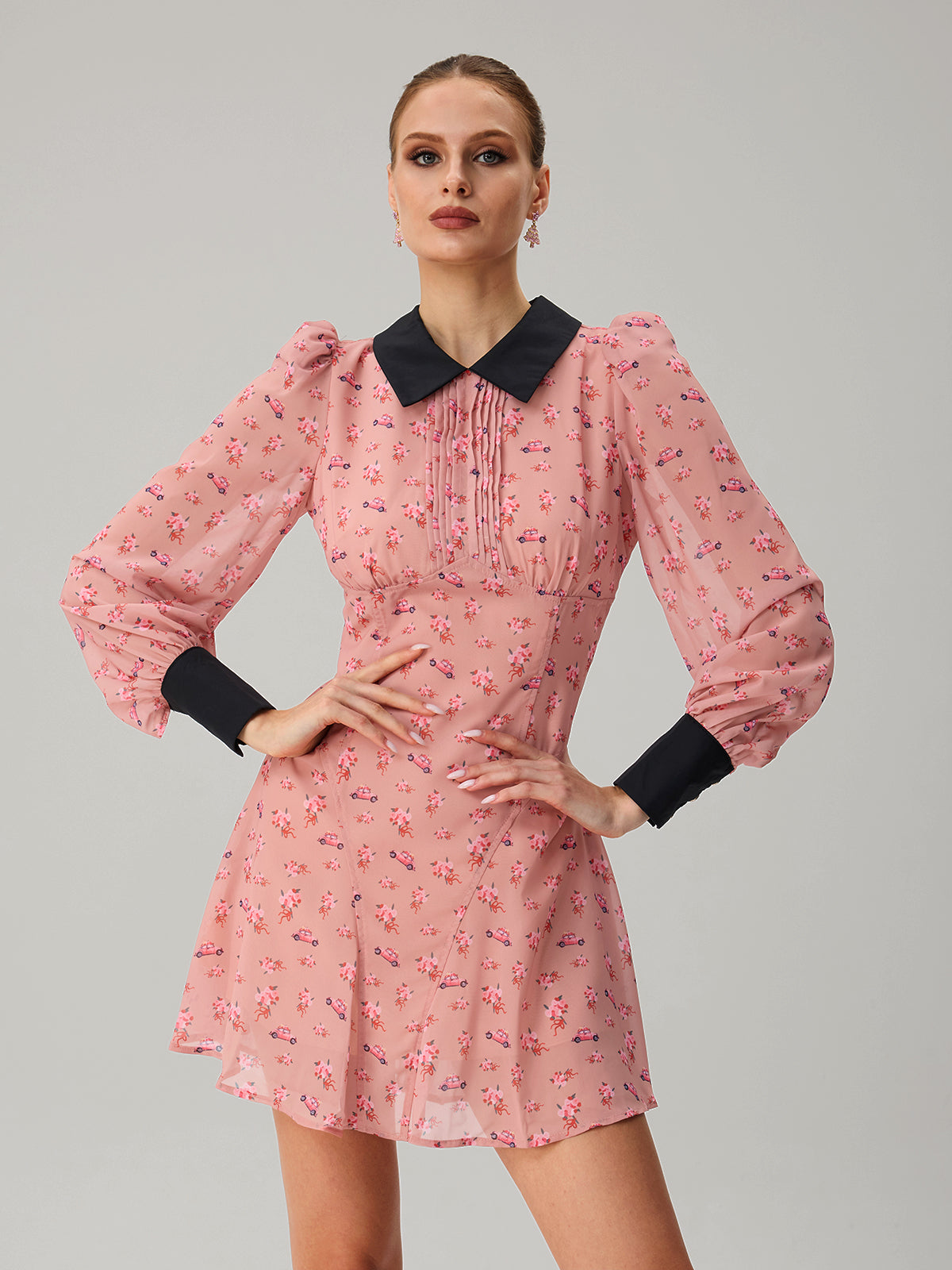 Jetquasar Folded Collar Floral Mini Dress