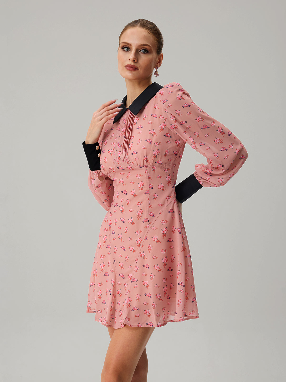 Jetquasar Folded Collar Floral Mini Dress