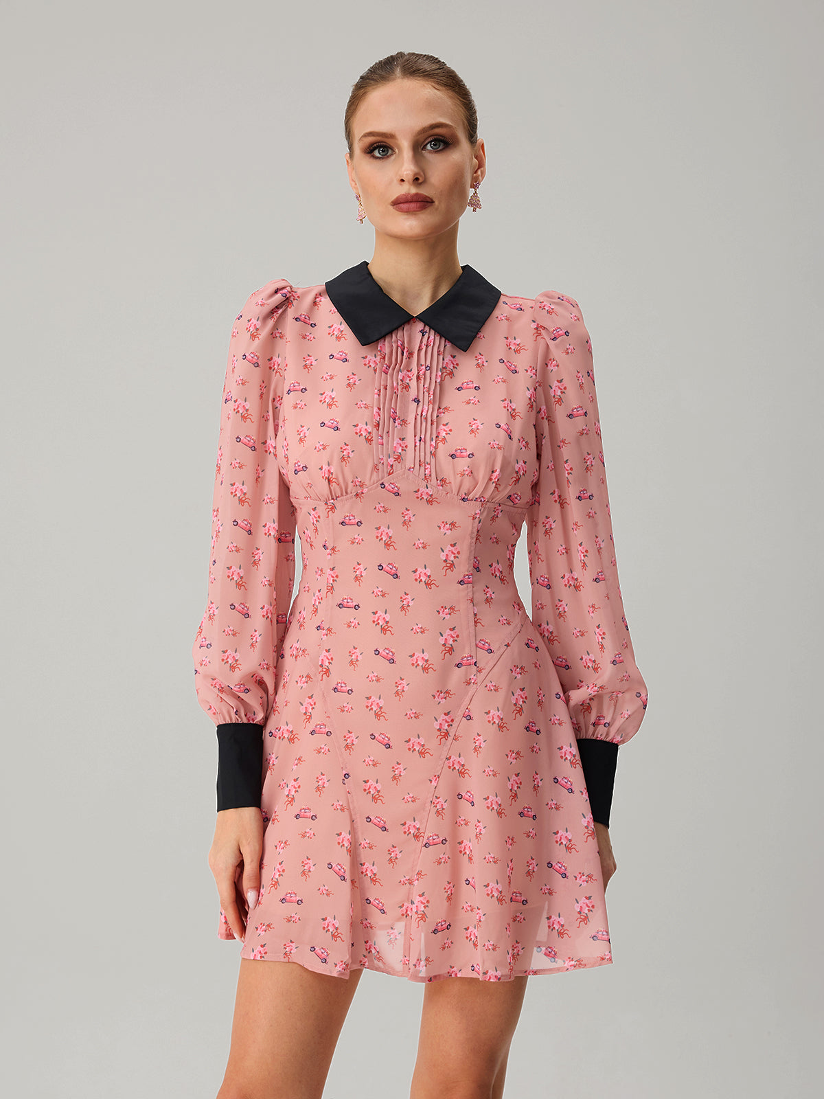 Jetquasar Folded Collar Floral Mini Dress
