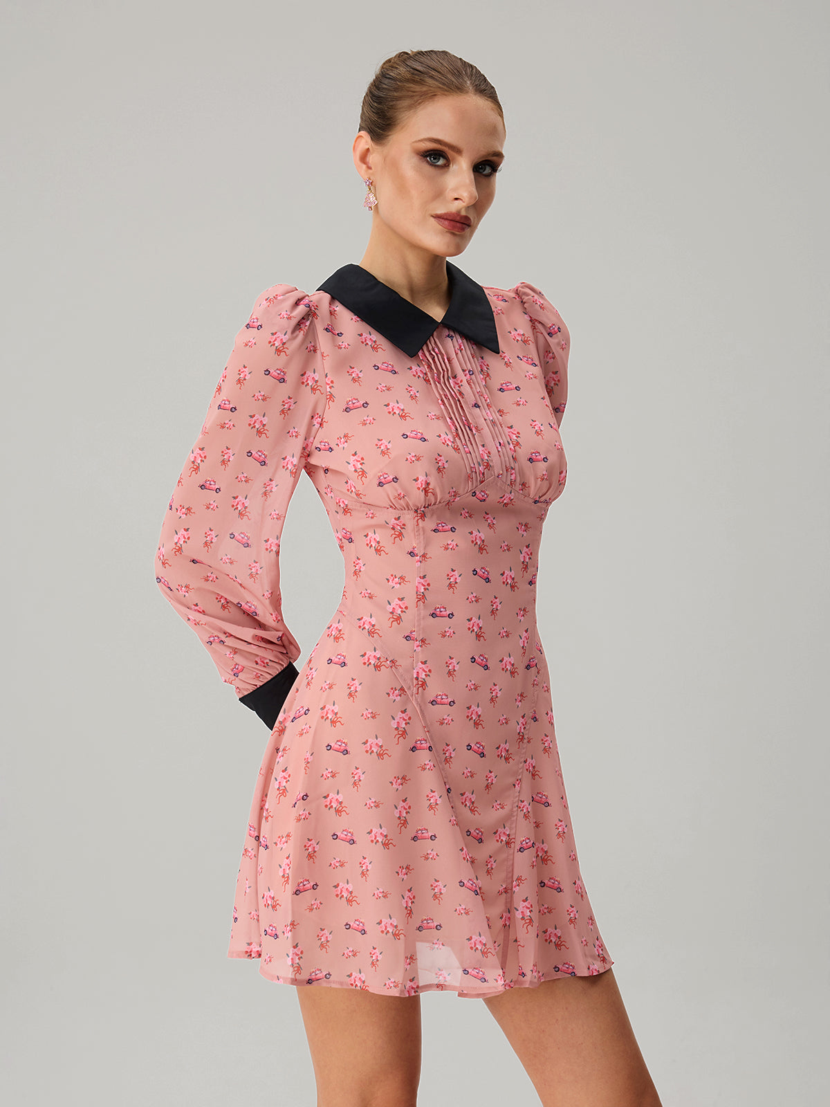 Jetquasar Folded Collar Floral Mini Dress