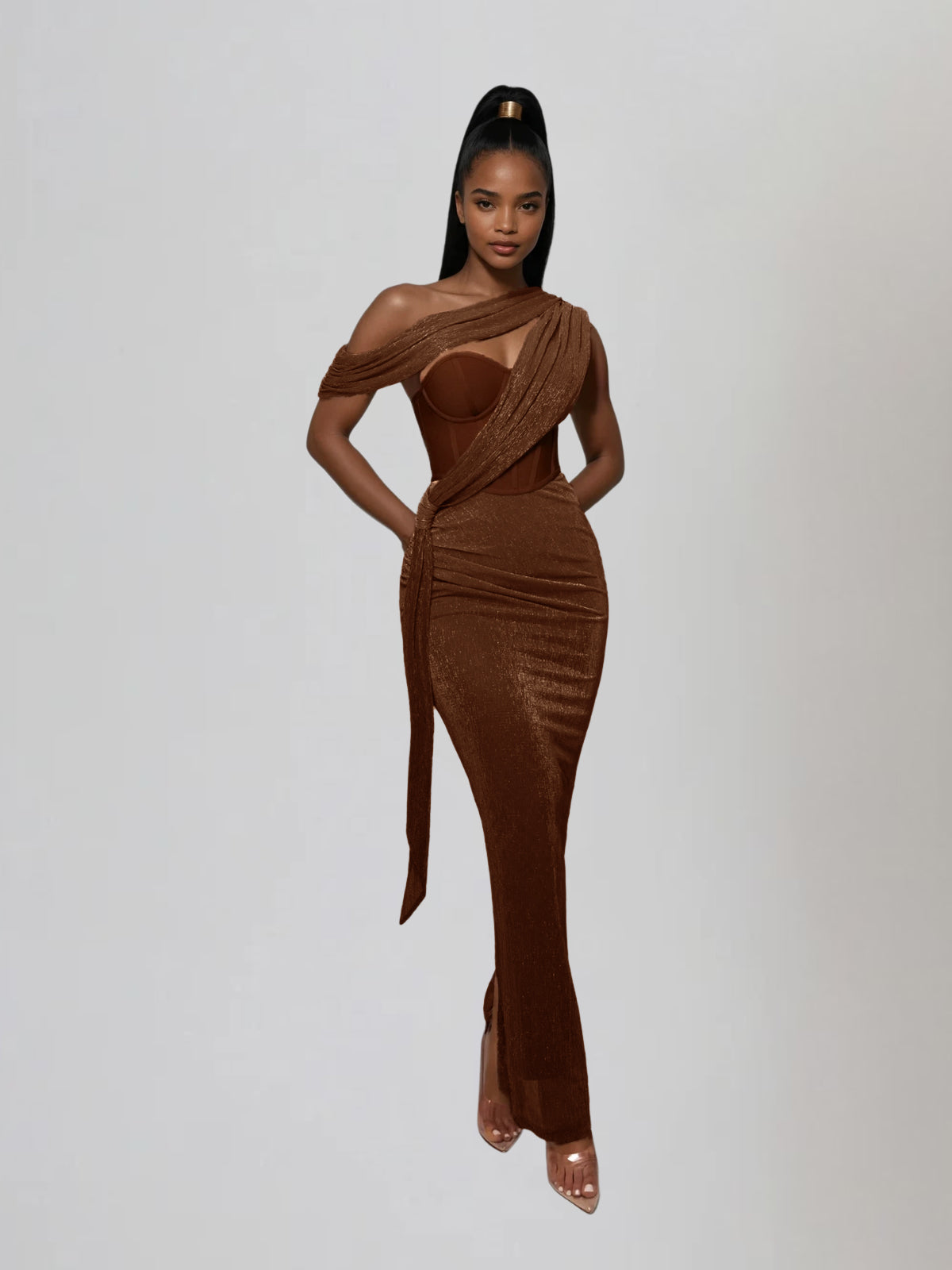 Jetsama One Shoulder Draped Maxi Dress