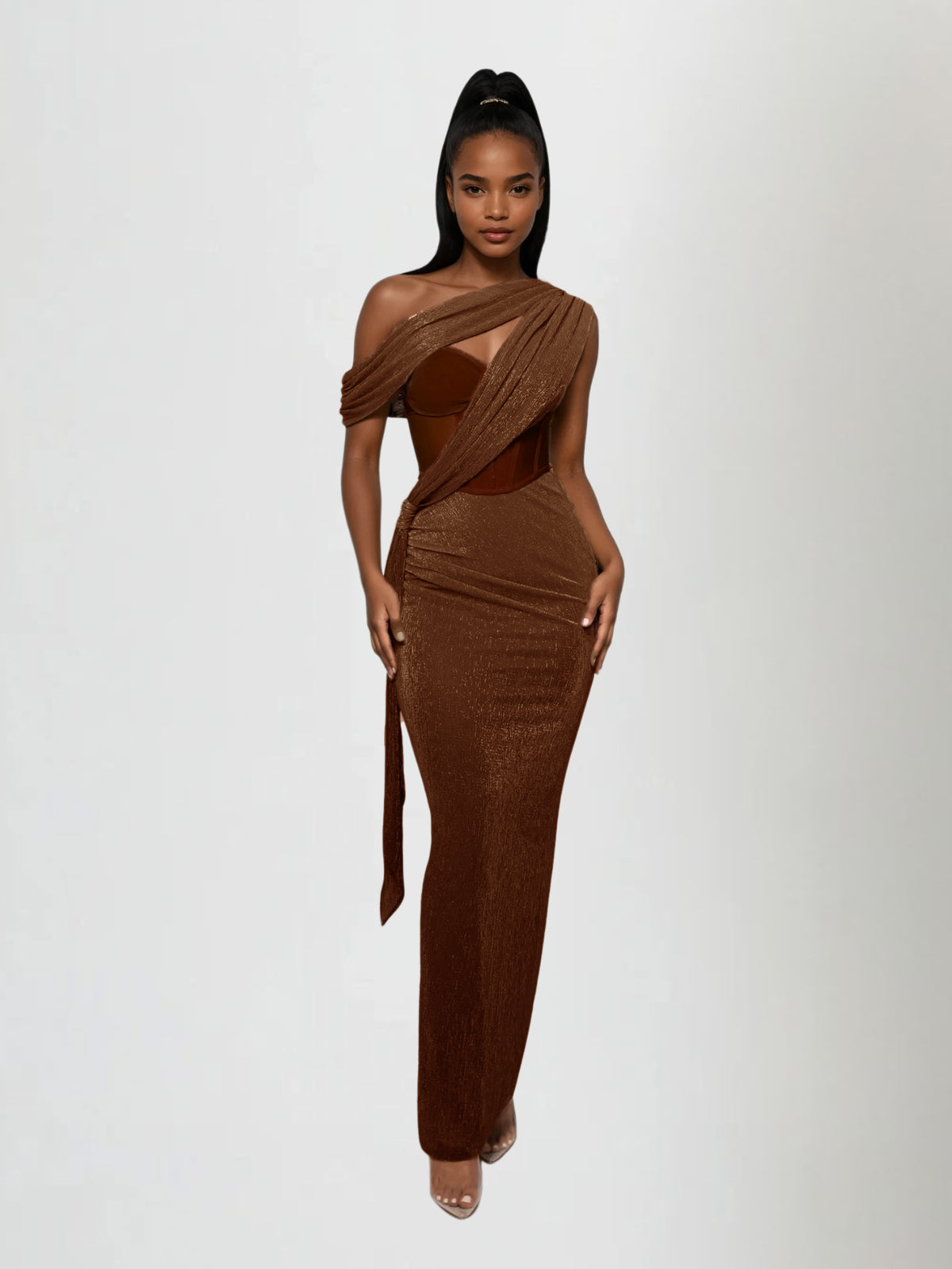 Jetsama One Shoulder Draped Maxi Dress