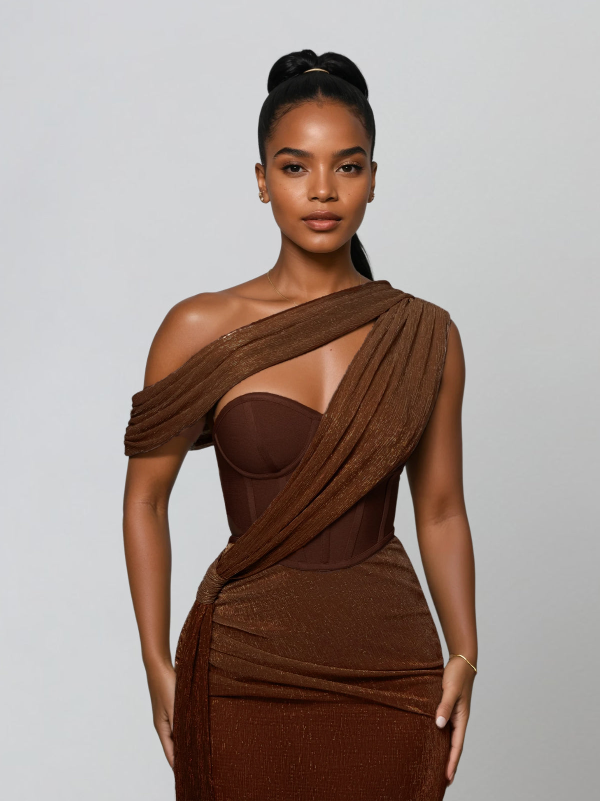 Jetsama One Shoulder Draped Maxi Dress