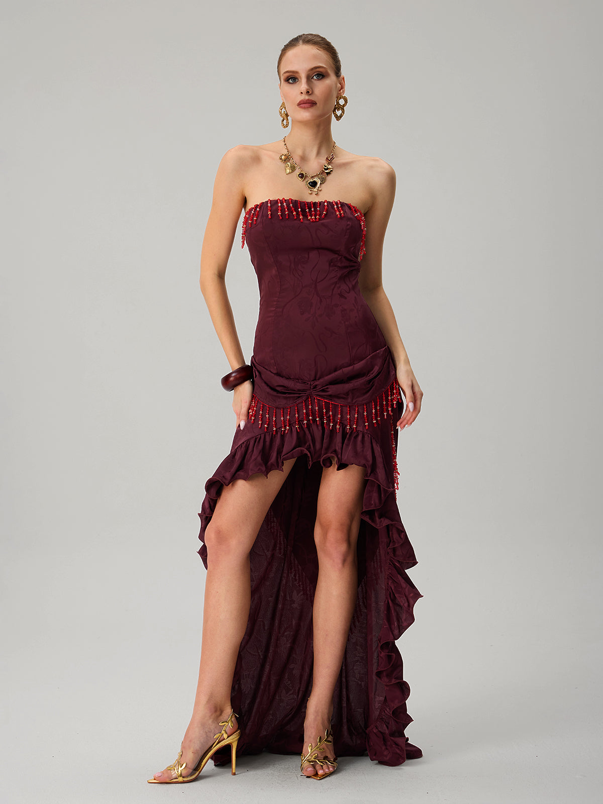 Jetskin Strapless Lace Up Tiered Maxi Dress