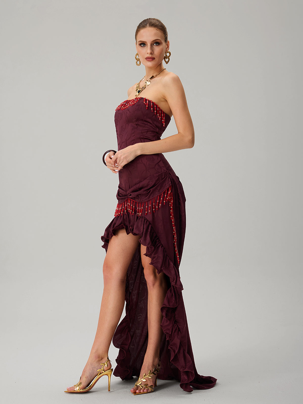 Jetskin Strapless Lace Up Tiered Maxi Dress