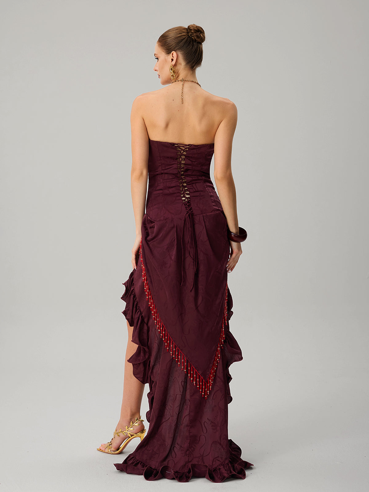 Jetskin Strapless Lace Up Tiered Maxi Dress