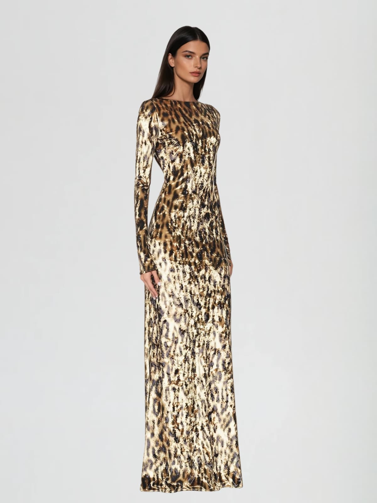 Jexira Velvet Leopard Maxi Dress