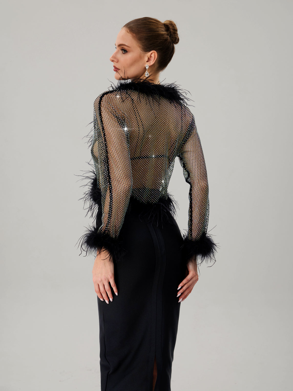 Jjetmixa Rhinestone Mesh Faux Fur Top
