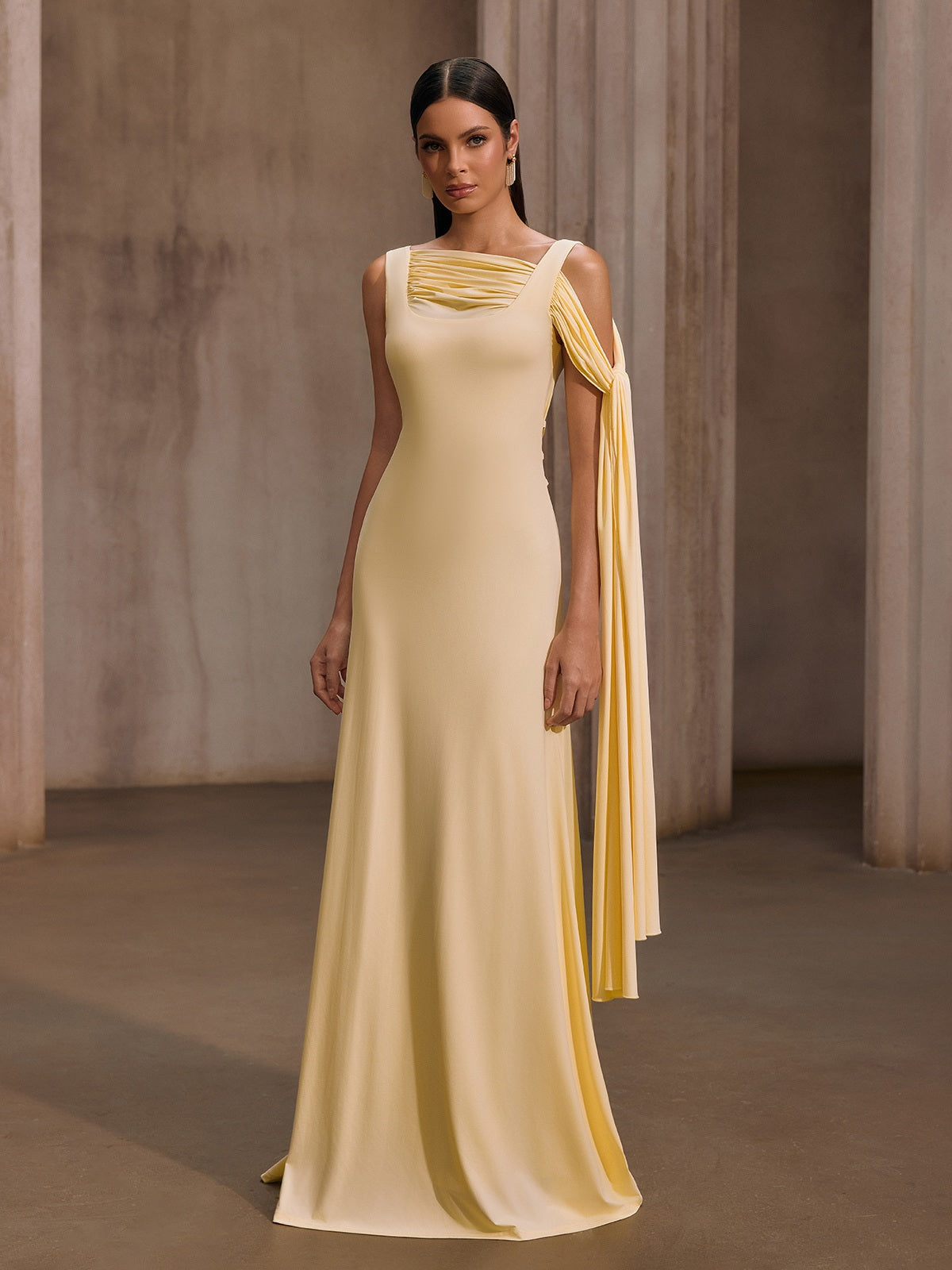 Joryxa One Shoulder Draped Maxi Dress