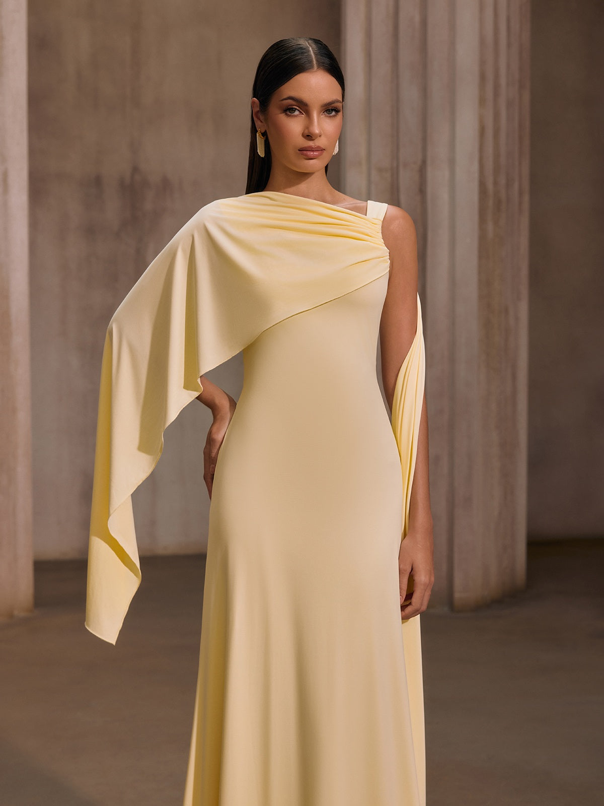 Joryxa One Shoulder Draped Maxi Dress