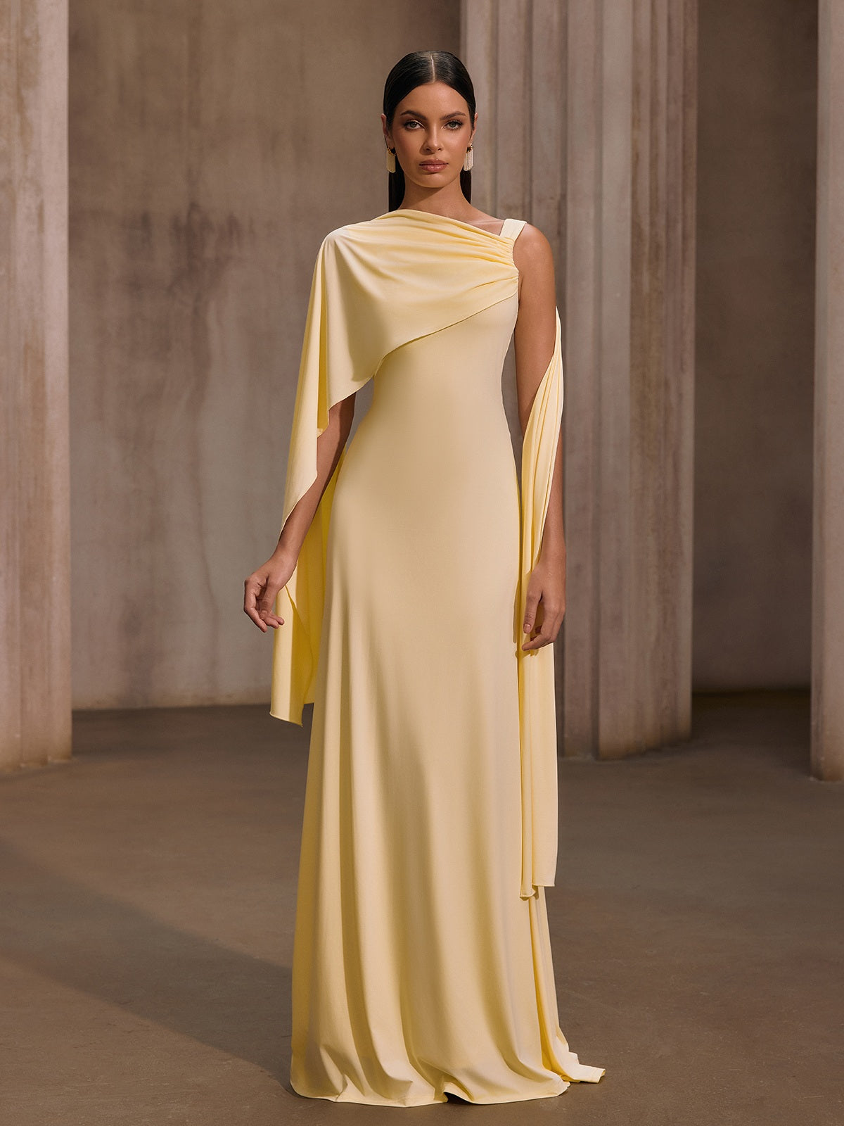 Joryxa One Shoulder Draped Maxi Dress