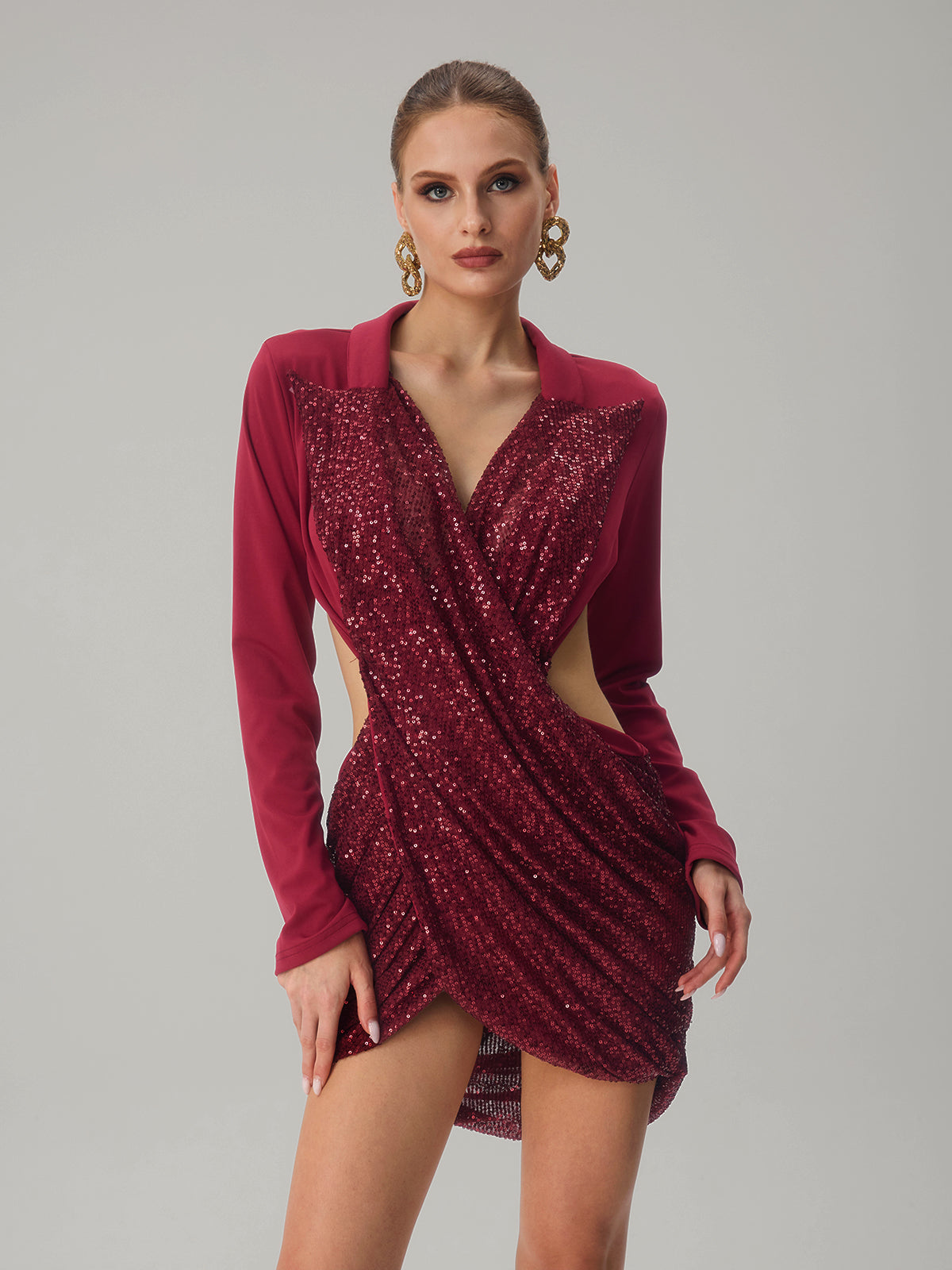Jounceface V Neck Sequin Cutout Mini Dress