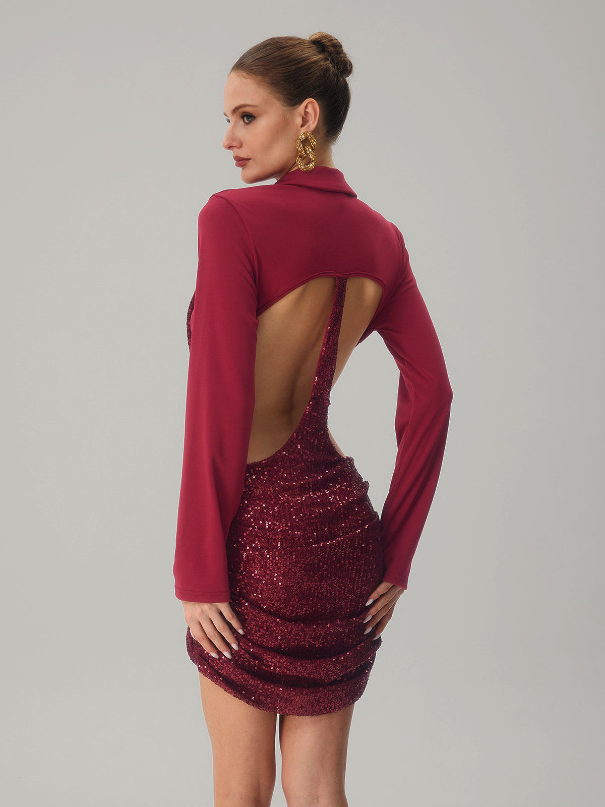 Jounceface V Neck Sequin Cutout Mini Dress