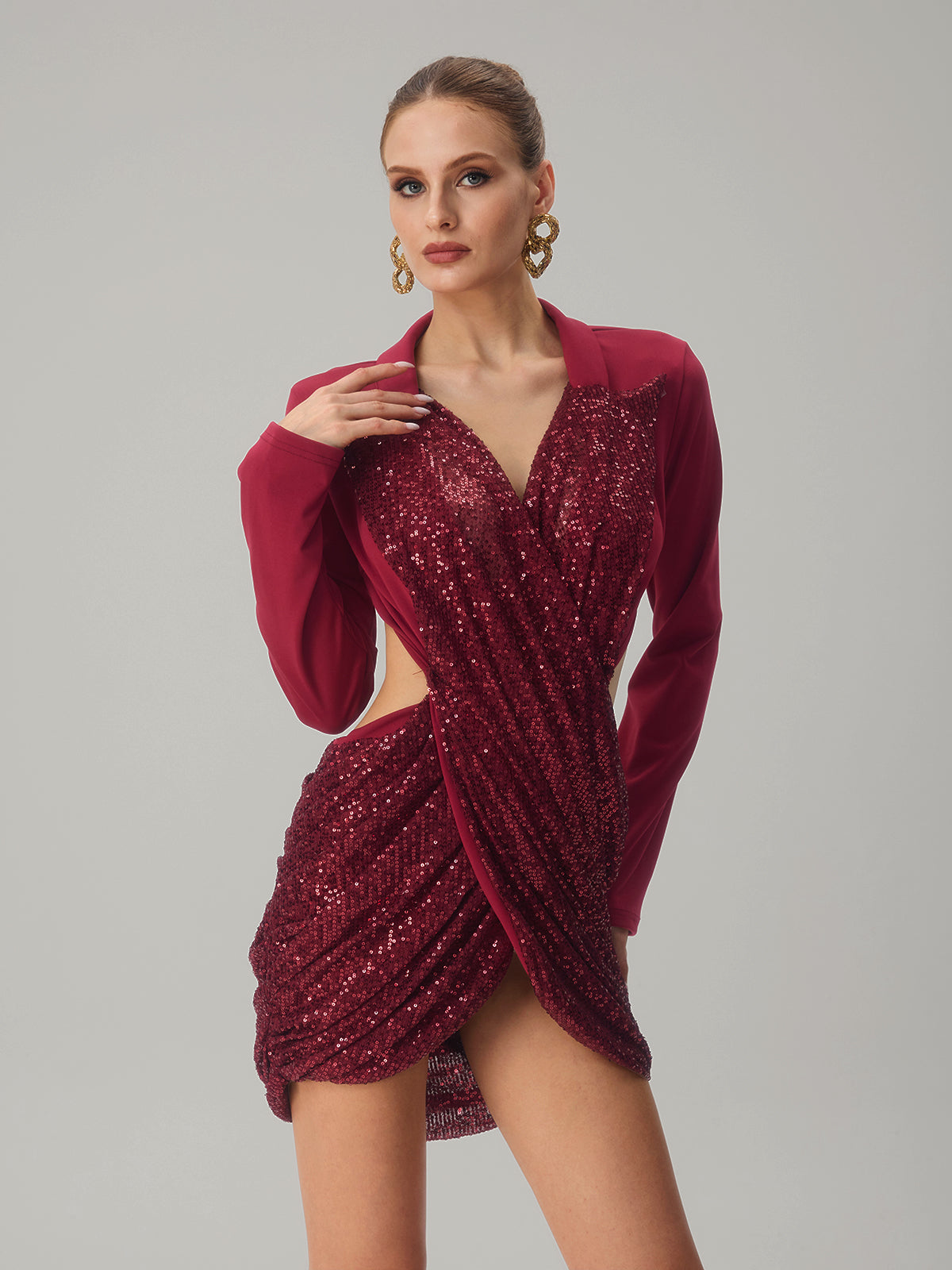 Jounceface V Neck Sequin Cutout Mini Dress