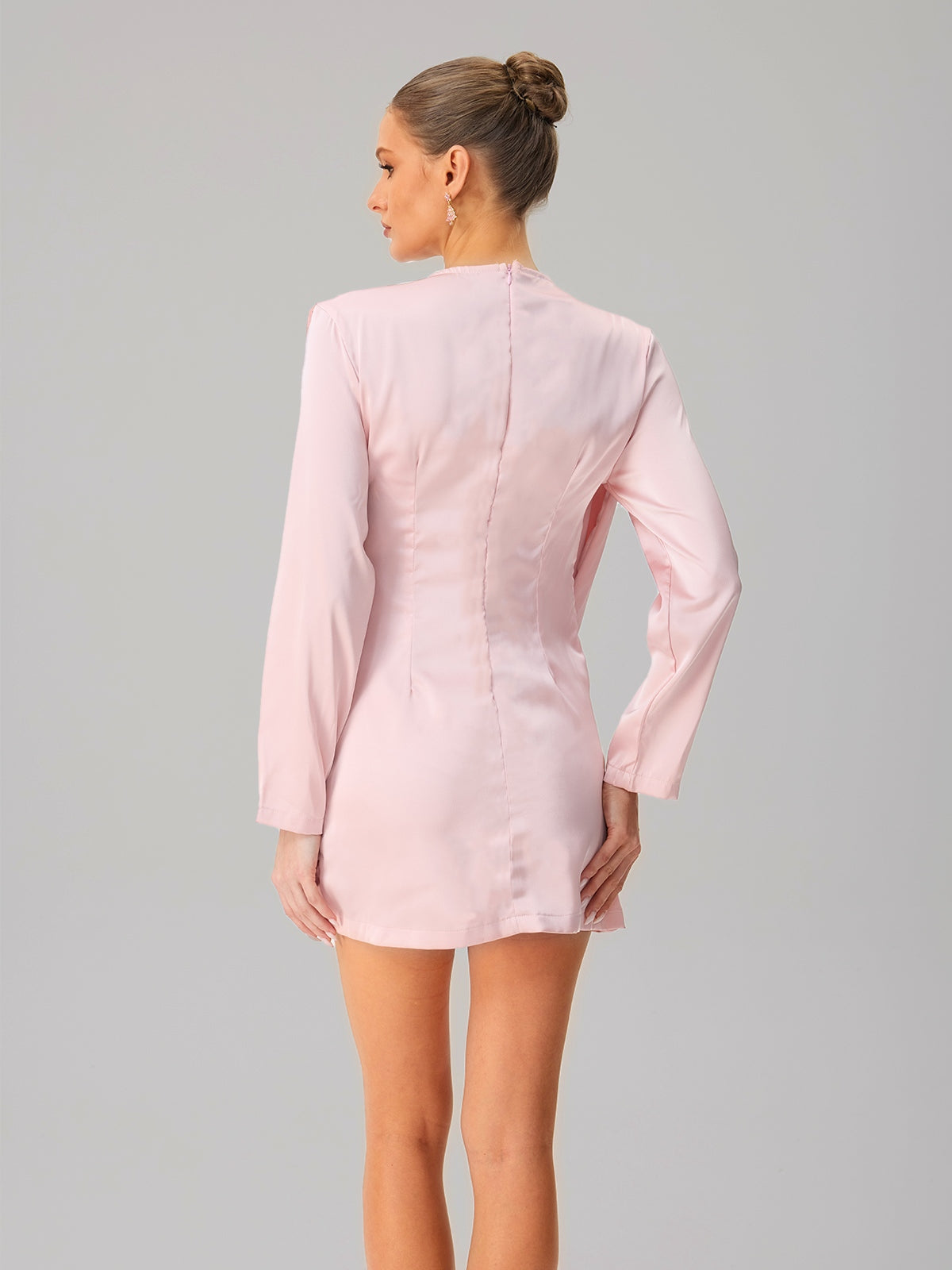 Jounceor V Neck Satin Ruched Mini Dress
