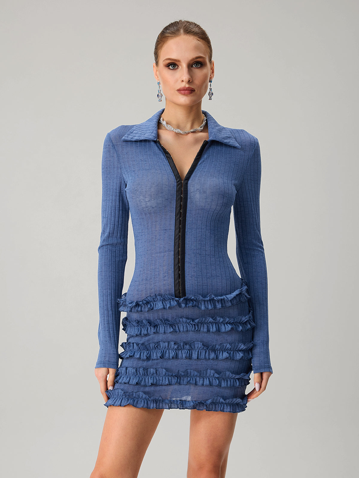 Jovistata Long Sleeve Curl Knit Mini Dress