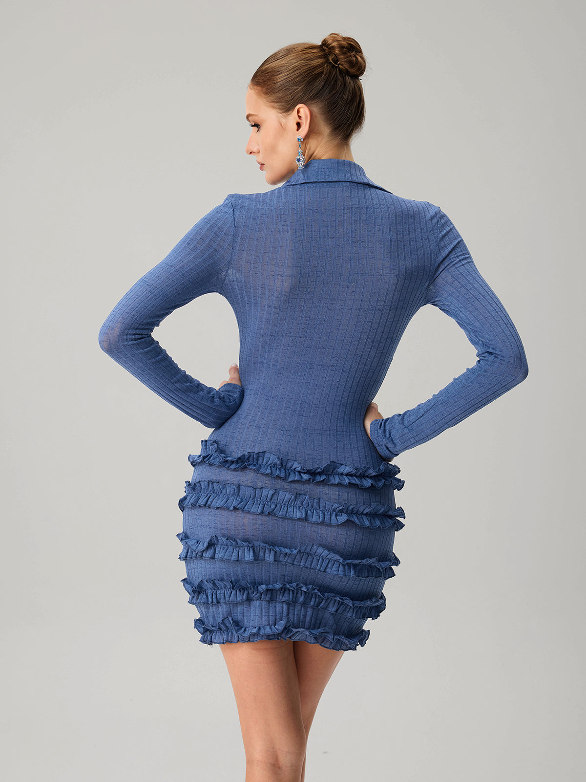 Jovistata Long Sleeve Curl Knit Mini Dress