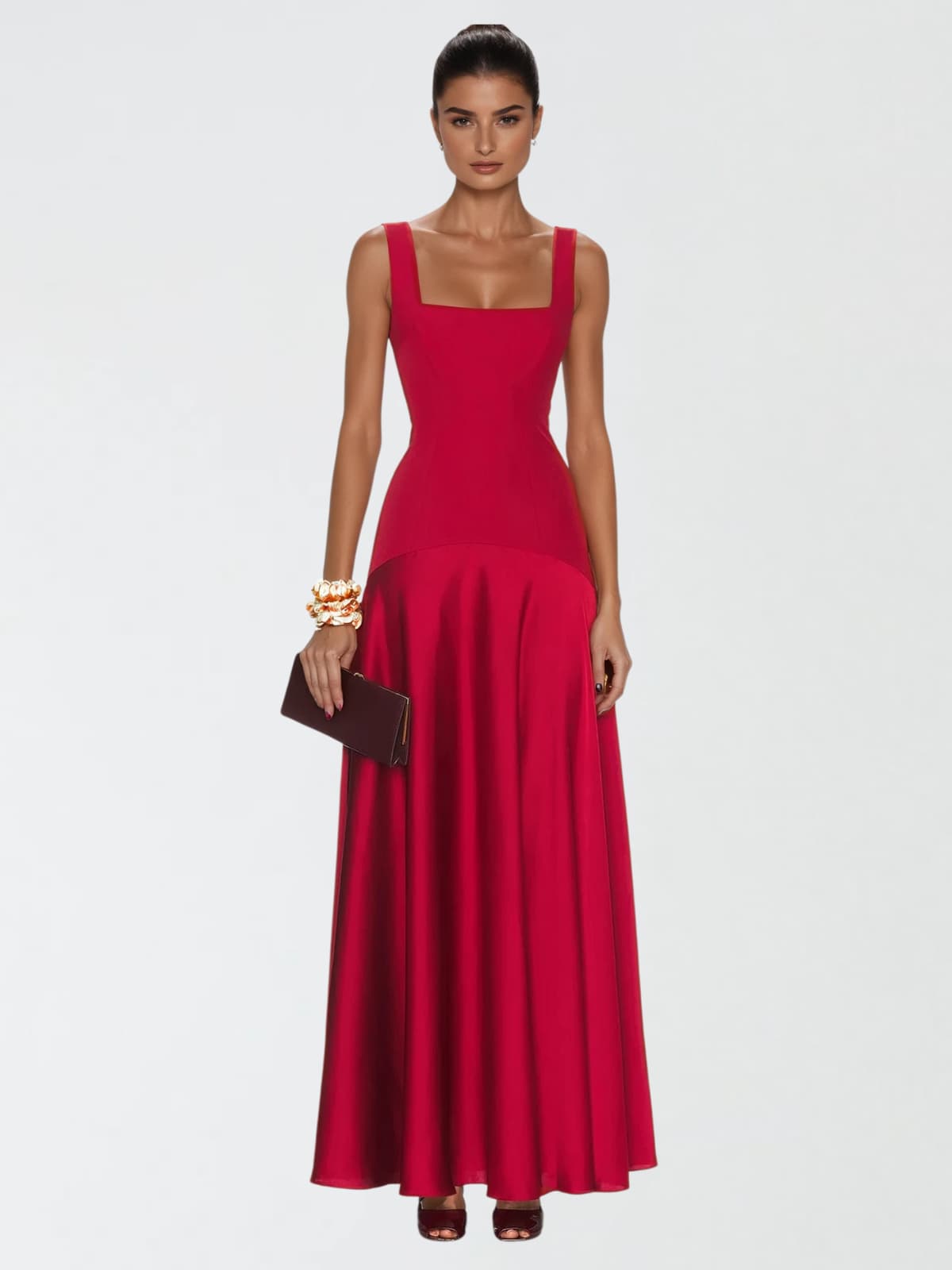 Jovyna  Sleeveless Flared Maxi Dress In Red