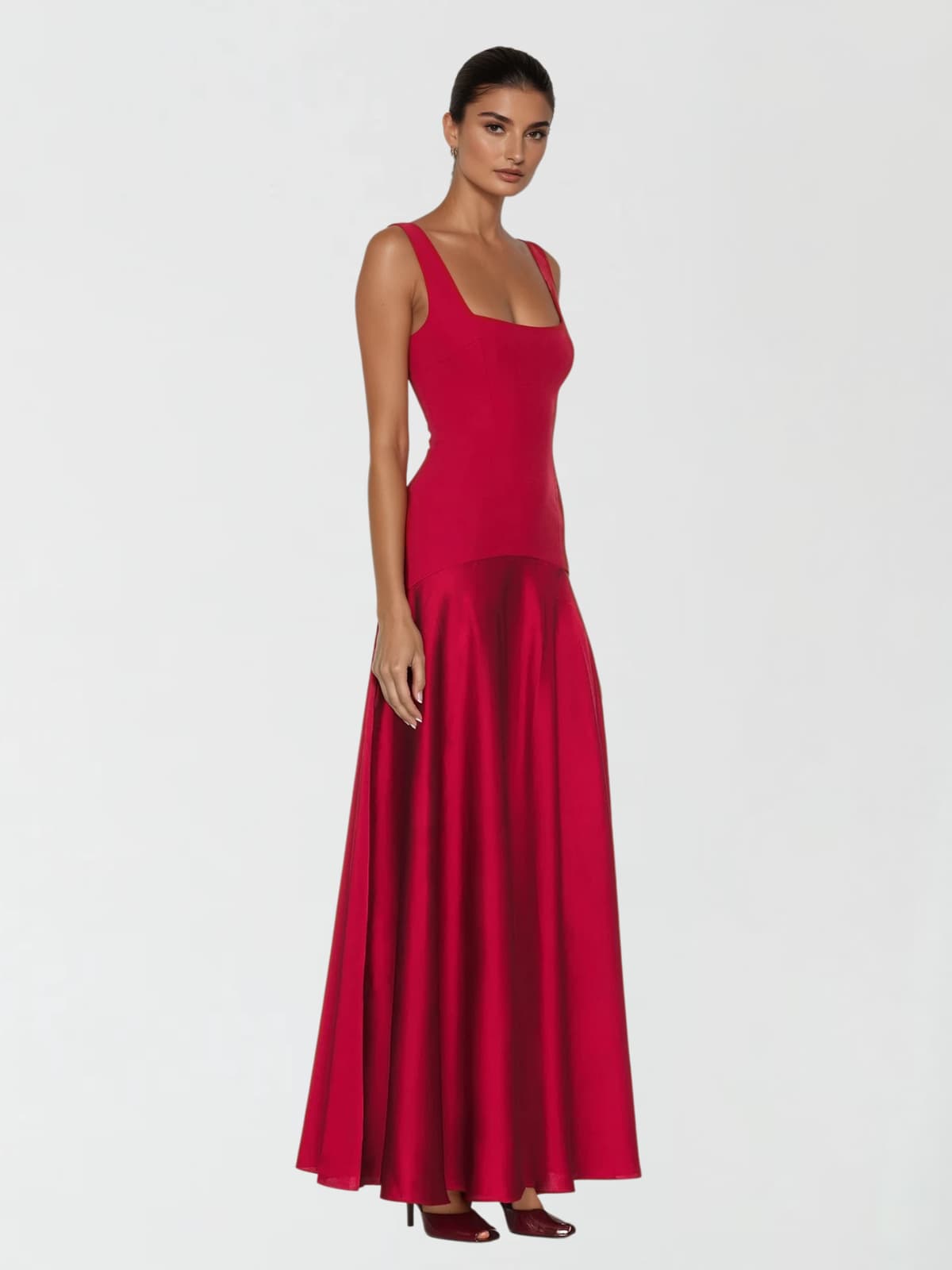 Jovyna  Sleeveless Flared Maxi Dress In Red