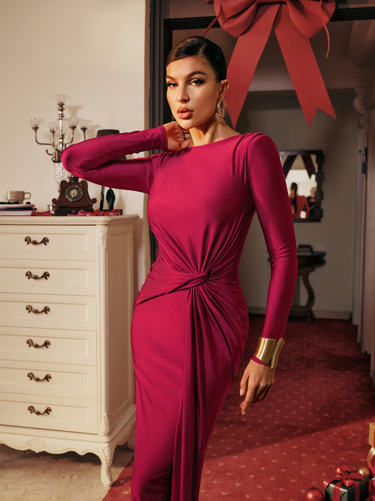 Joyanne Long Sleeve Bow Maxi Dress