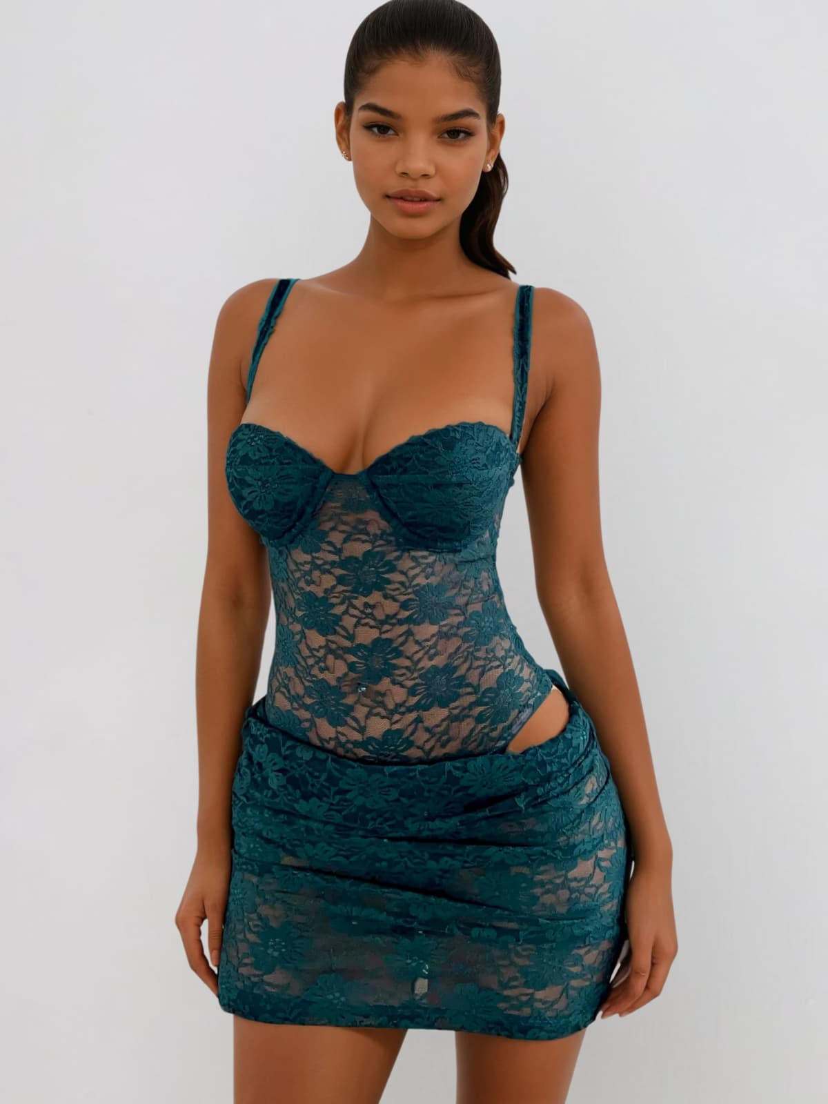Juxtalon Spaghetti Lace Floral Mini Dress